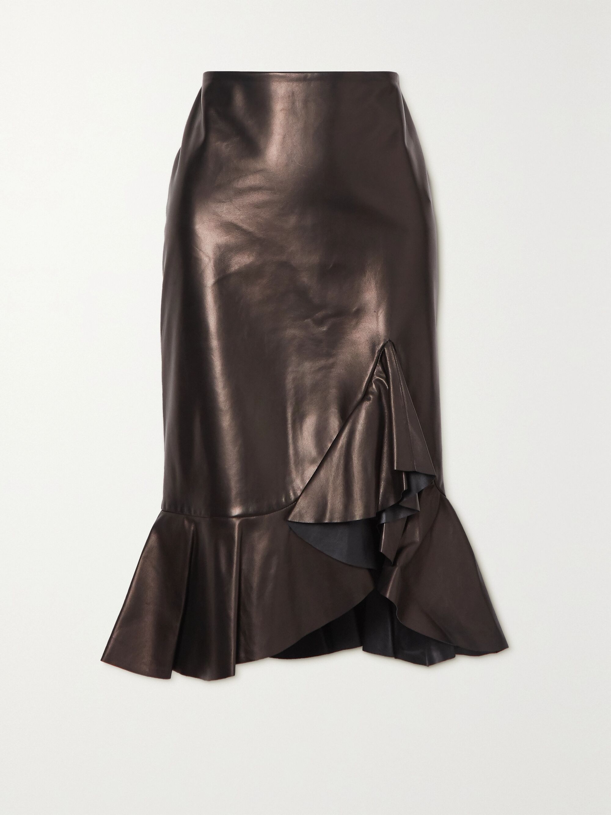 Ruffled leather midi skirt | TOM FORD 