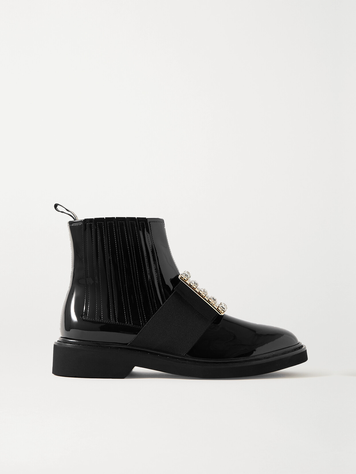 Shop Roger Vivier Viv Ranger Crystal-embellished Patent-leather Chelsea Boots In Black