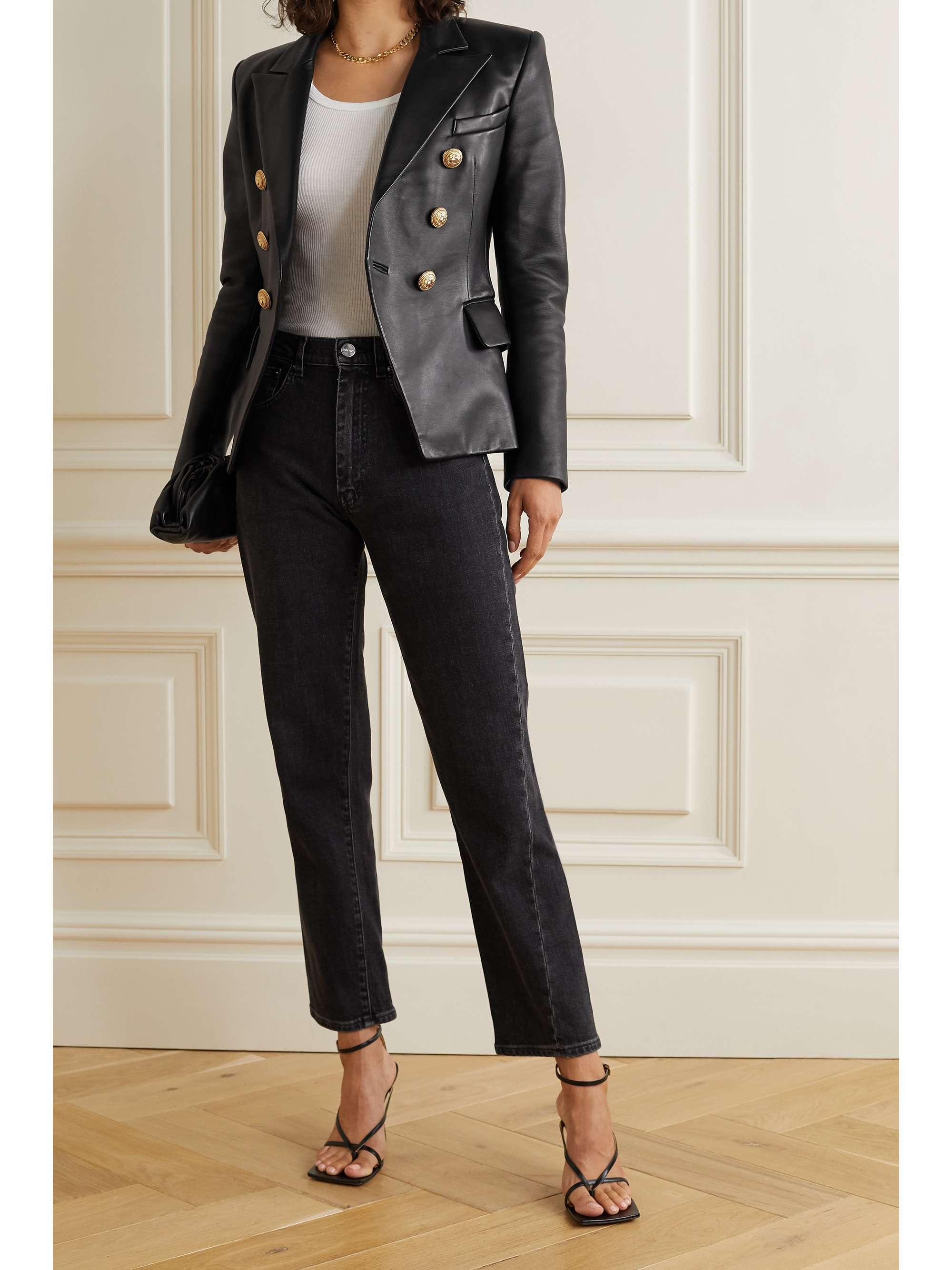 BALMAIN Double-breasted leather blazer