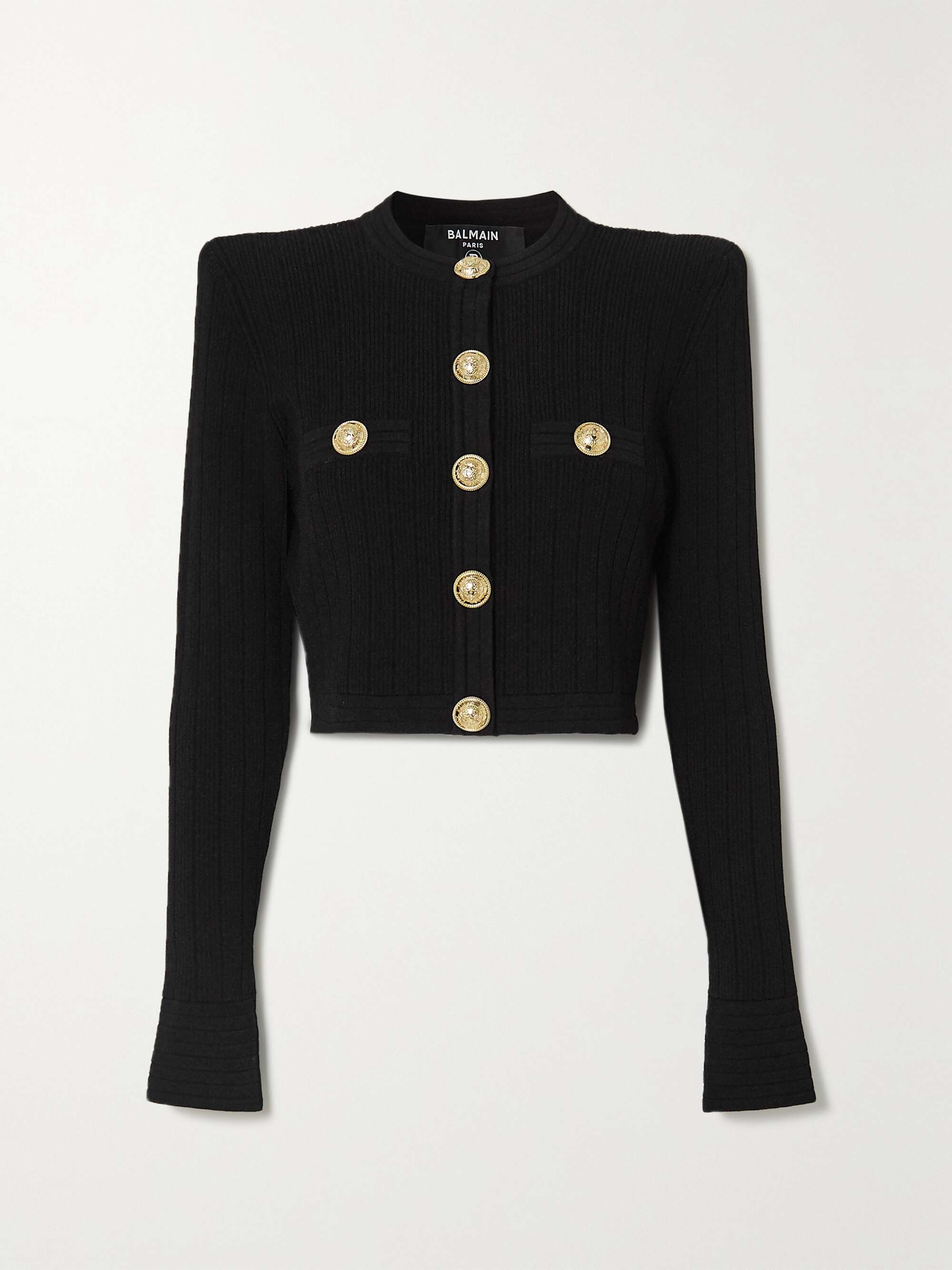 BALMAIN Cropped button-embellished jacquard-knit blazer | NET-A-PORTER