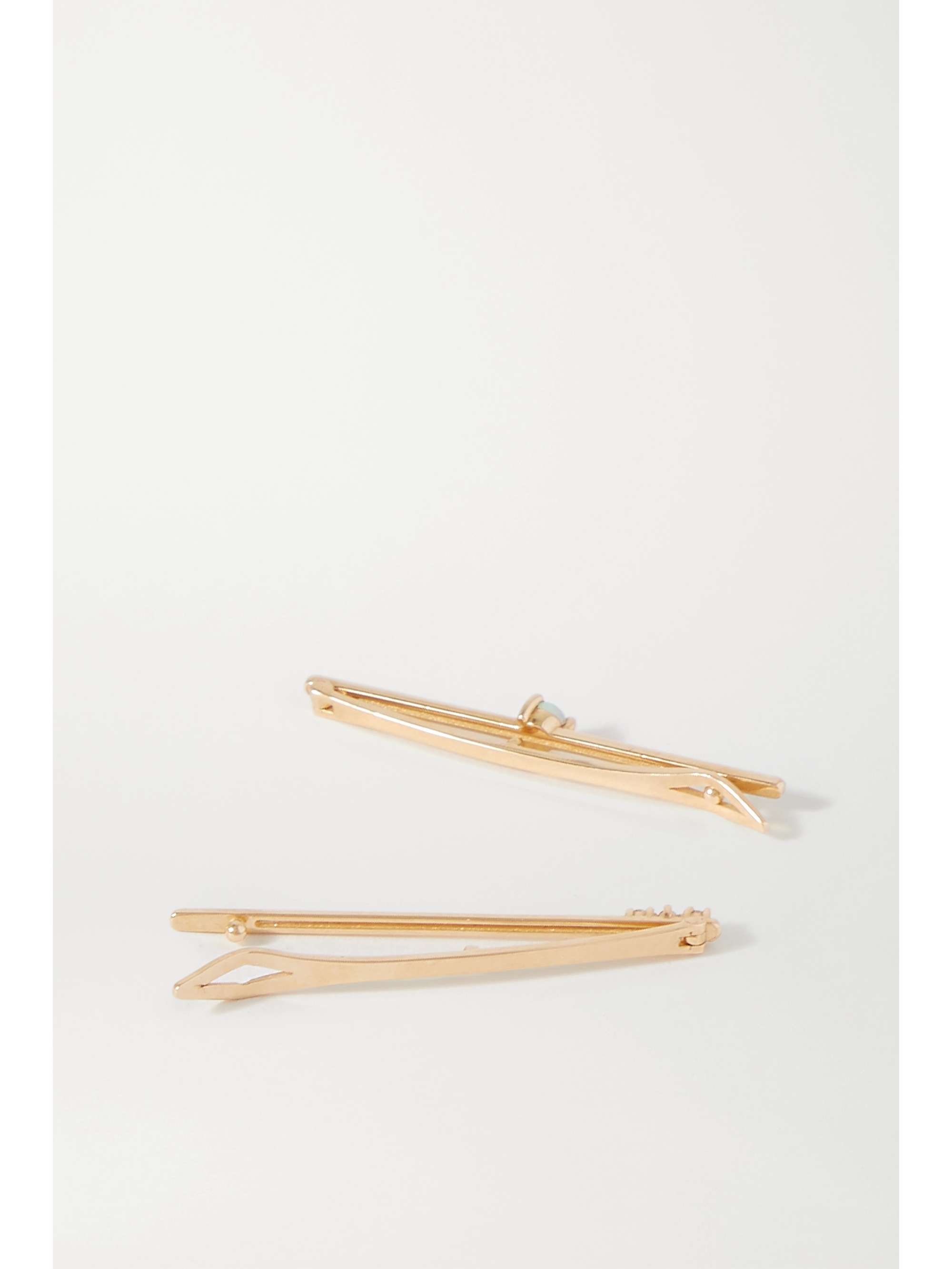 WWAKE Set of two 10-karat gold, diamond and opal hair slides