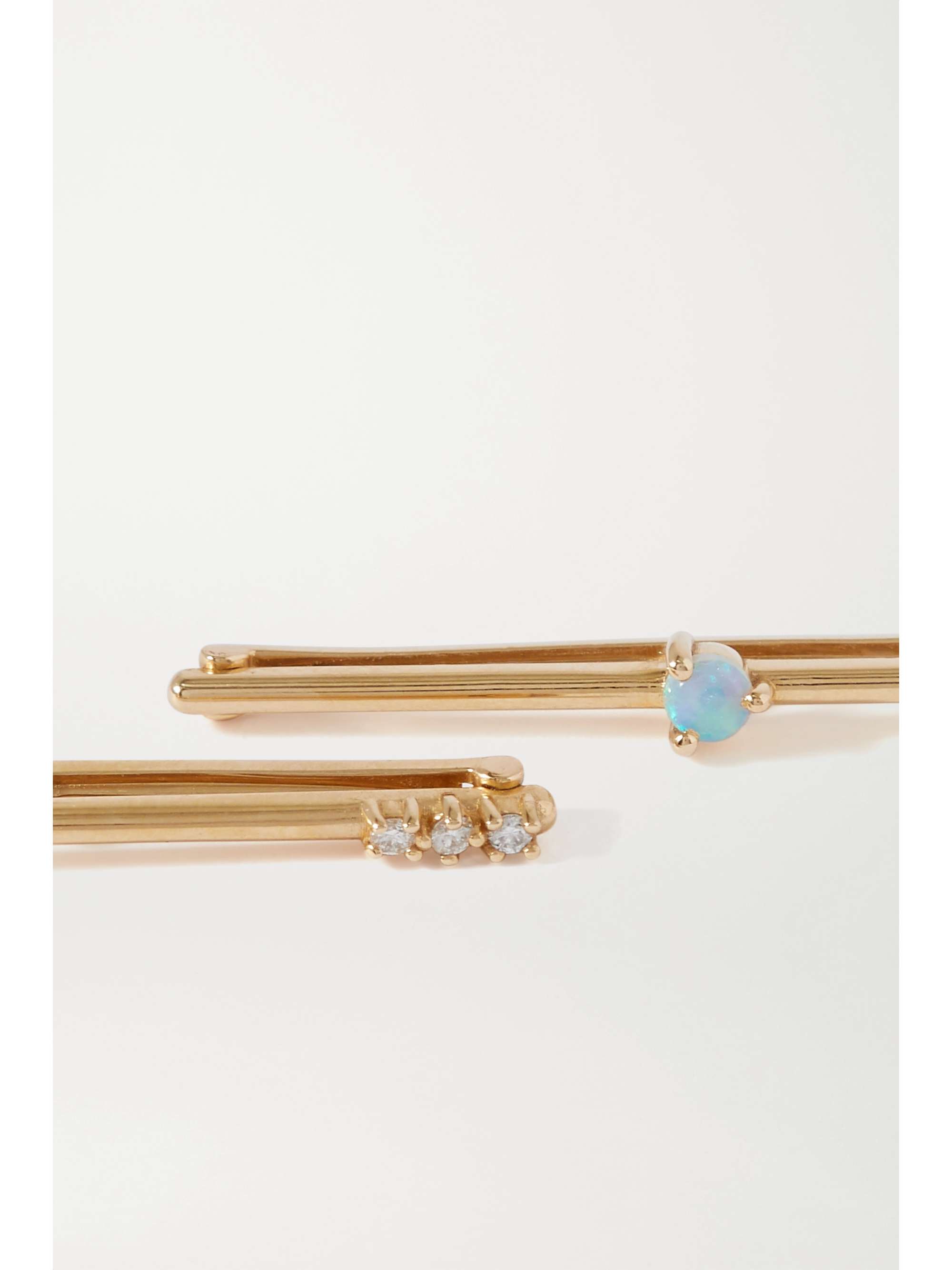 WWAKE Set of two 10-karat gold, diamond and opal hair slides