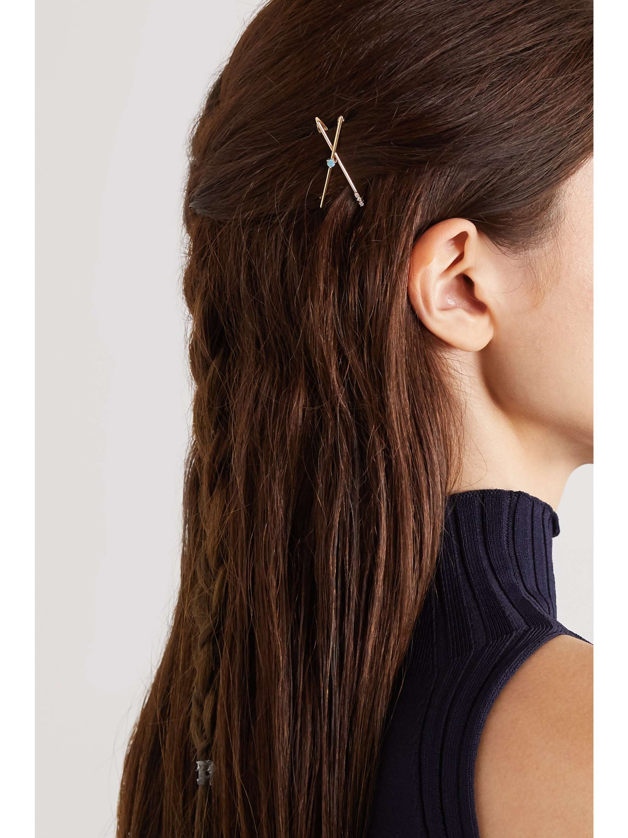 WWAKE Set of two 10-karat gold, diamond and opal hair slides