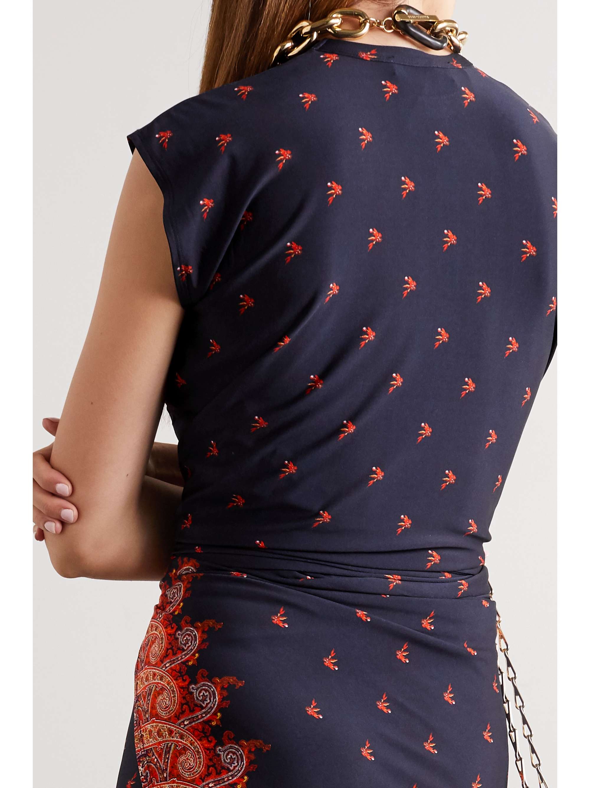 RABANNE Wrap-effect printed stretch-jersey top
