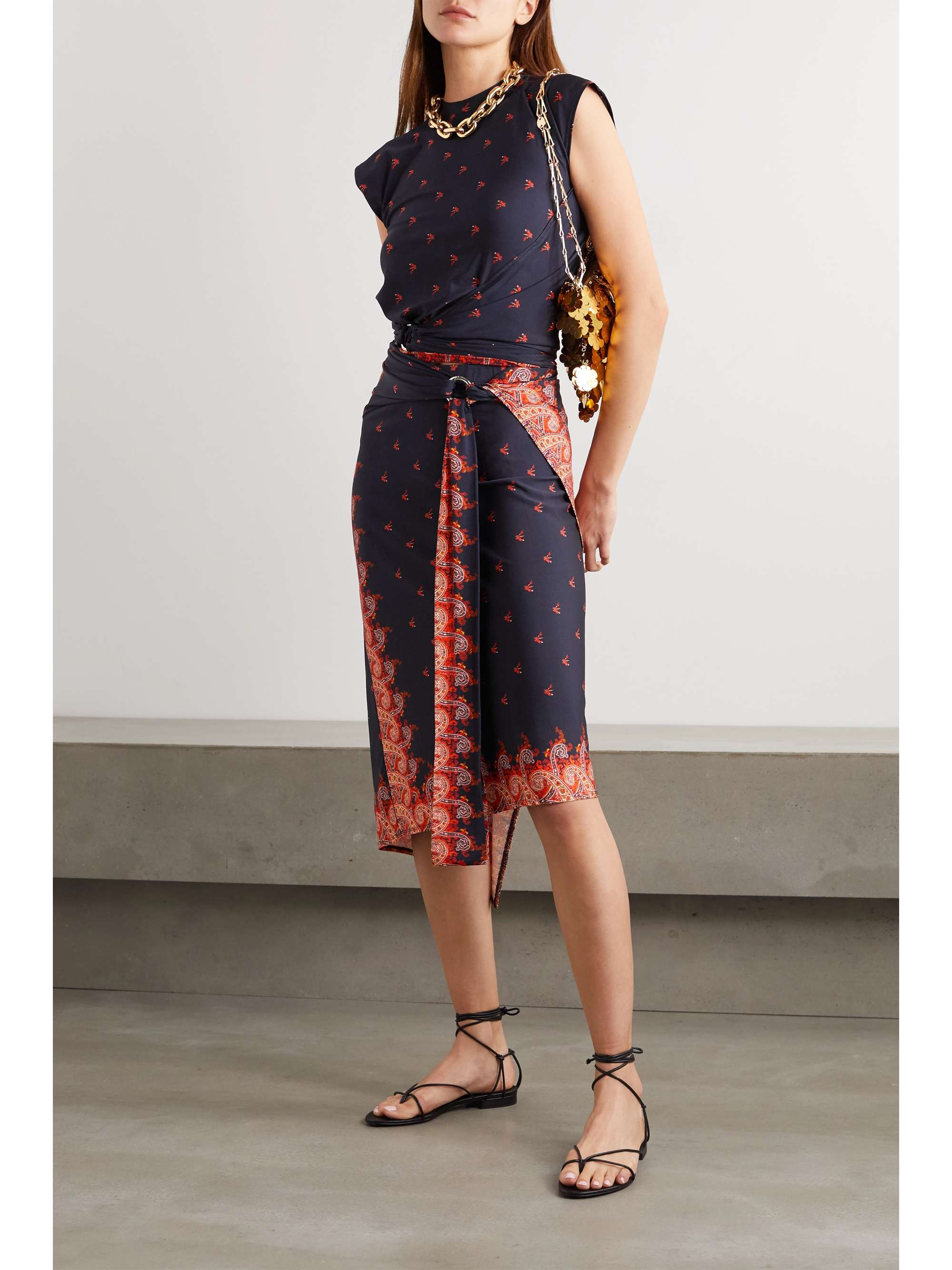 RABANNE Wrap-effect printed stretch-jersey top