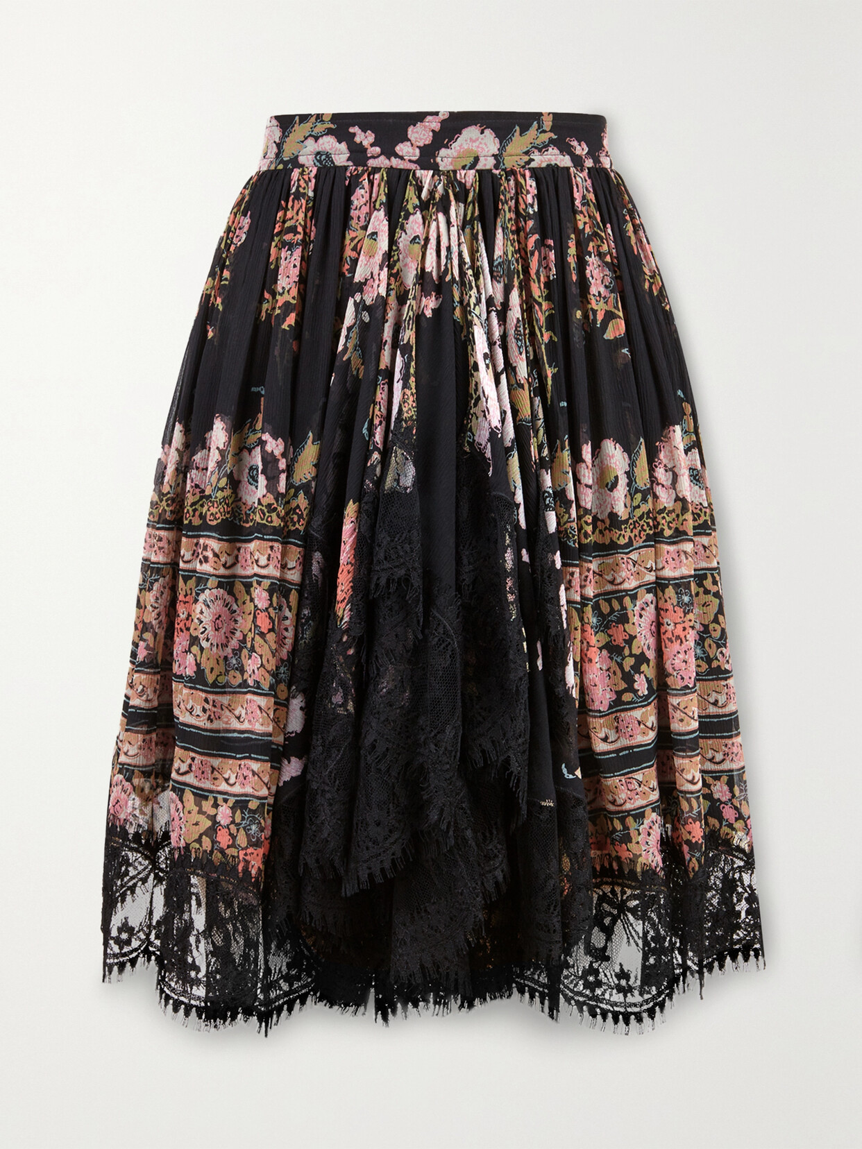 Etro Lace-trimmed Floral-print Silk-crepon Mini Skirt