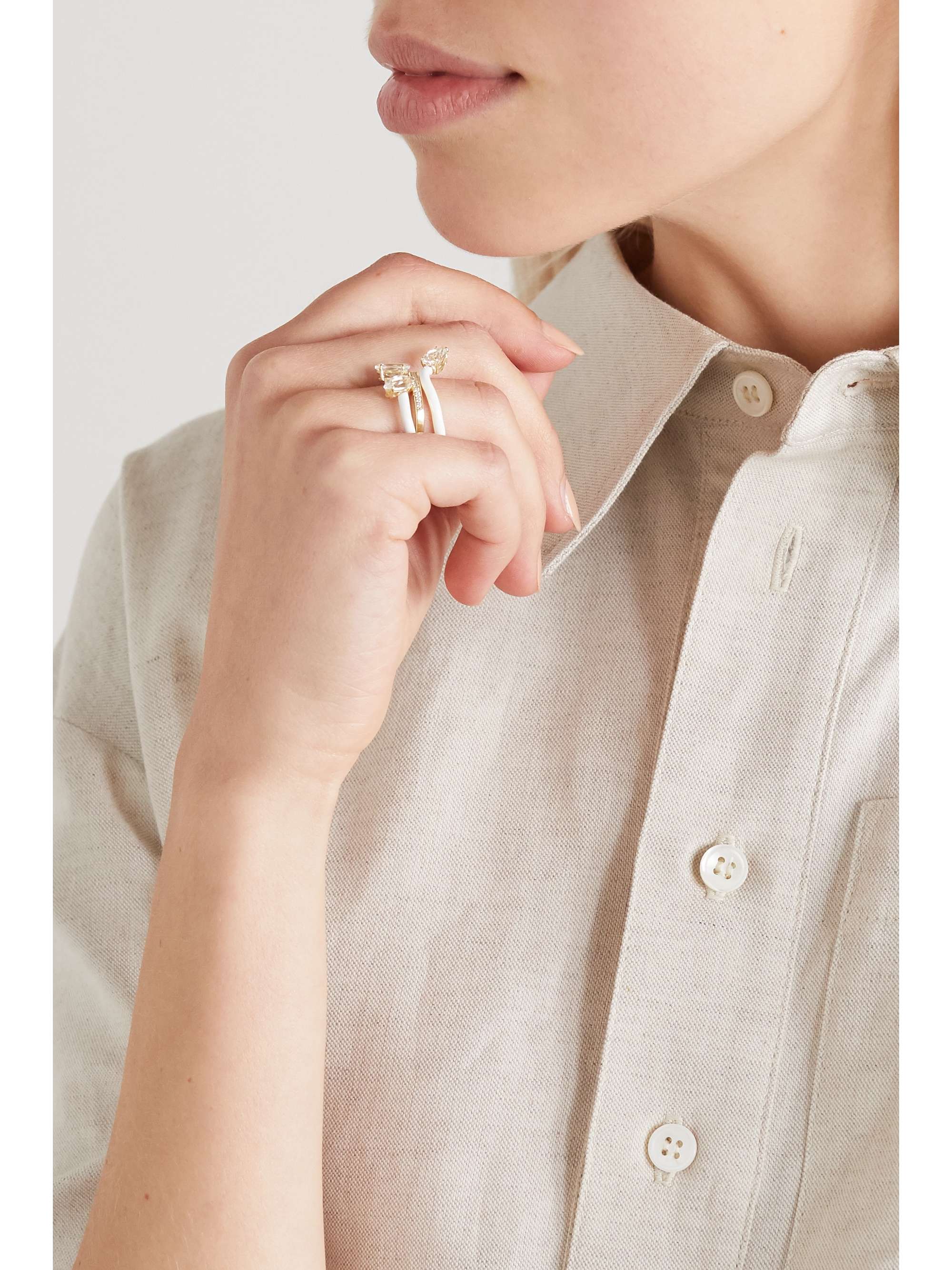 BEA BONGIASCA Vine 9-karat gold, enamel, rock crystal and diamond ring
