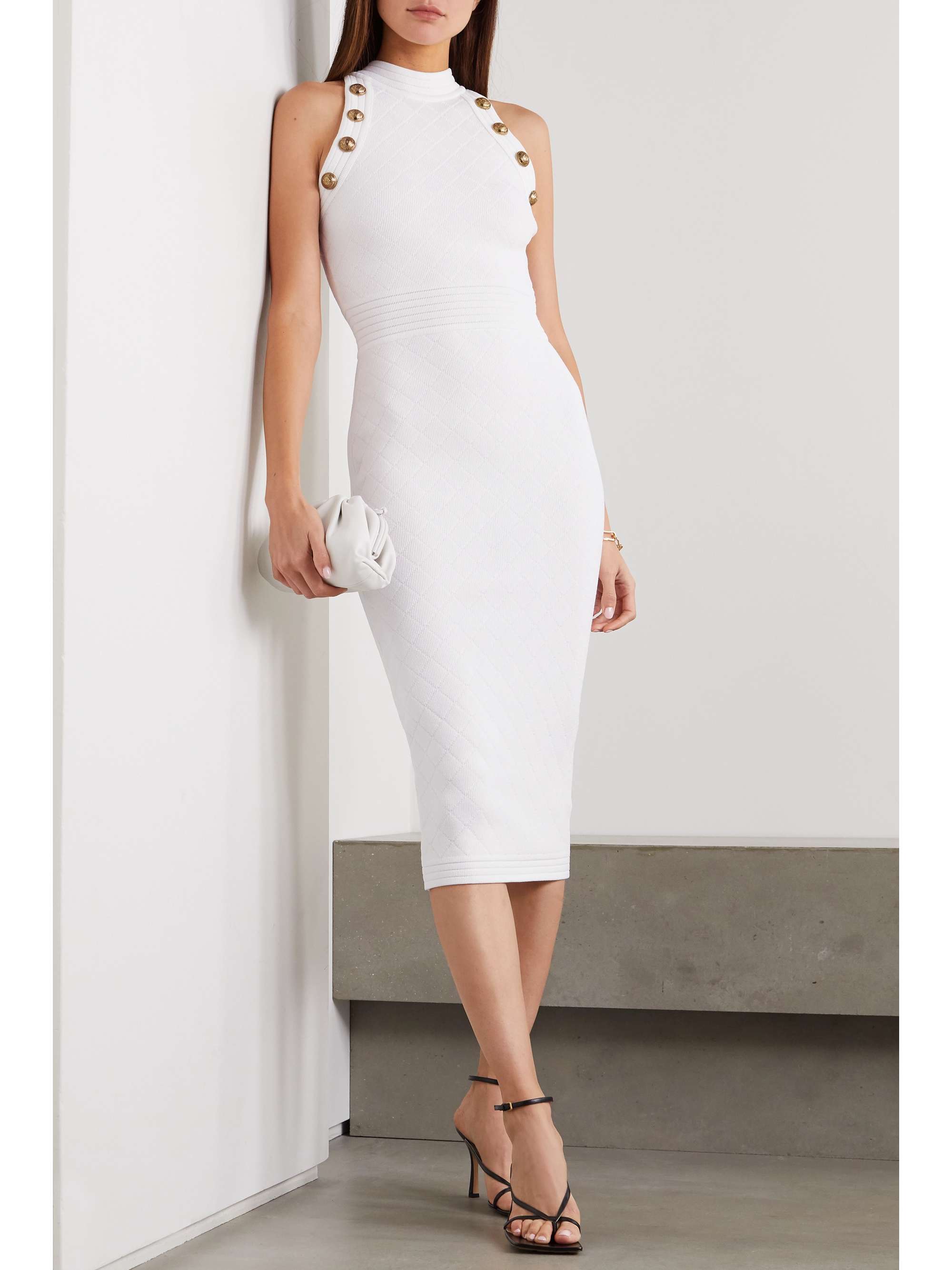 embellished white midi dress