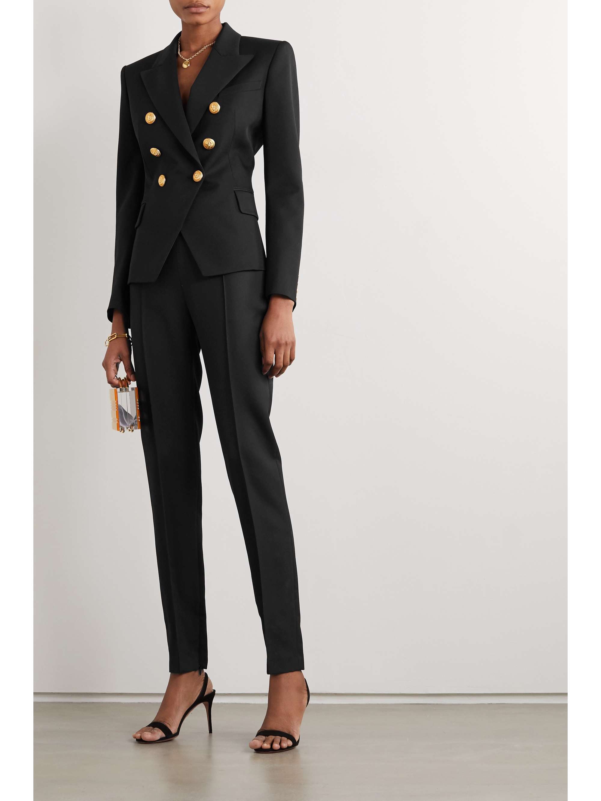 Black Double-breasted wool-twill blazer 