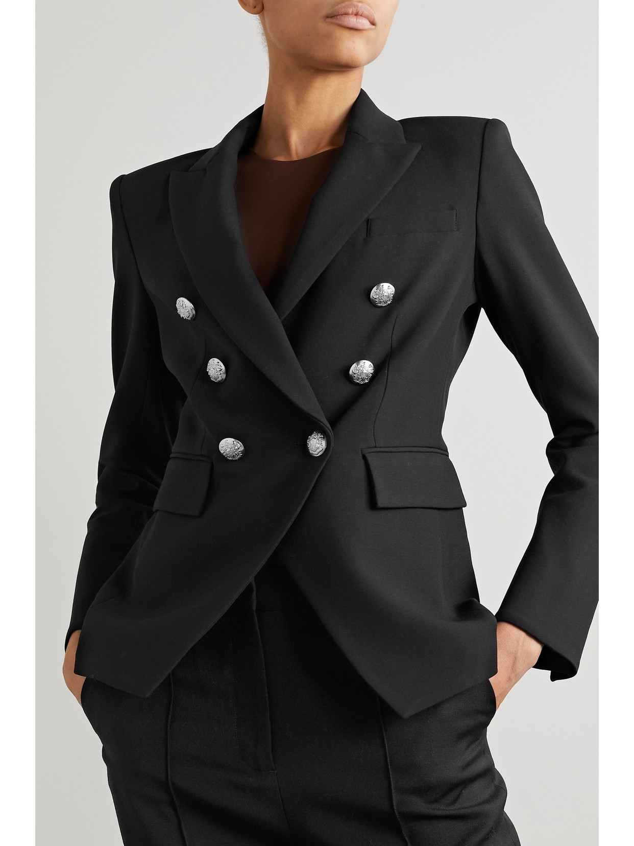 Shop Veronica Beard Miller Dickey Double-breasted Grain De Poudre Blazer In Black