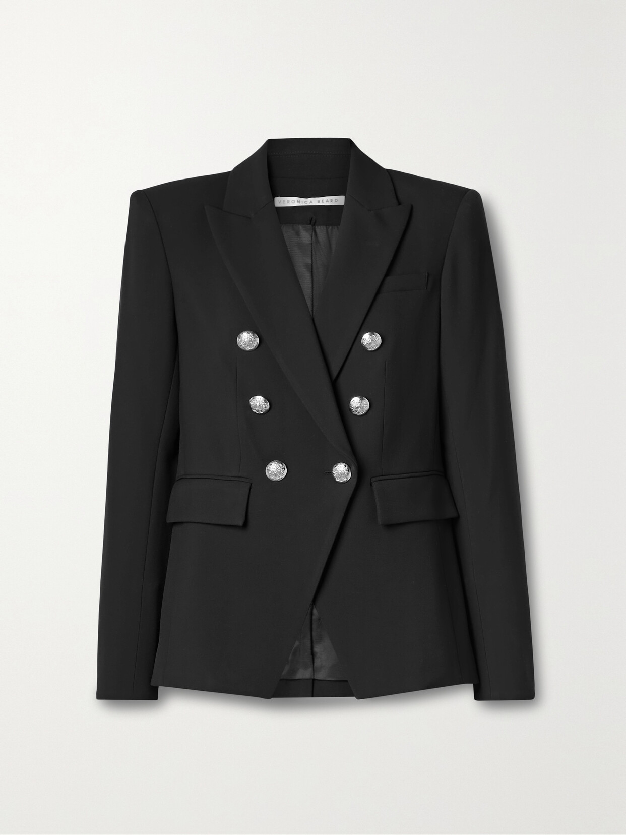 Shop Veronica Beard Miller Dickey Double-breasted Grain De Poudre Blazer In Black