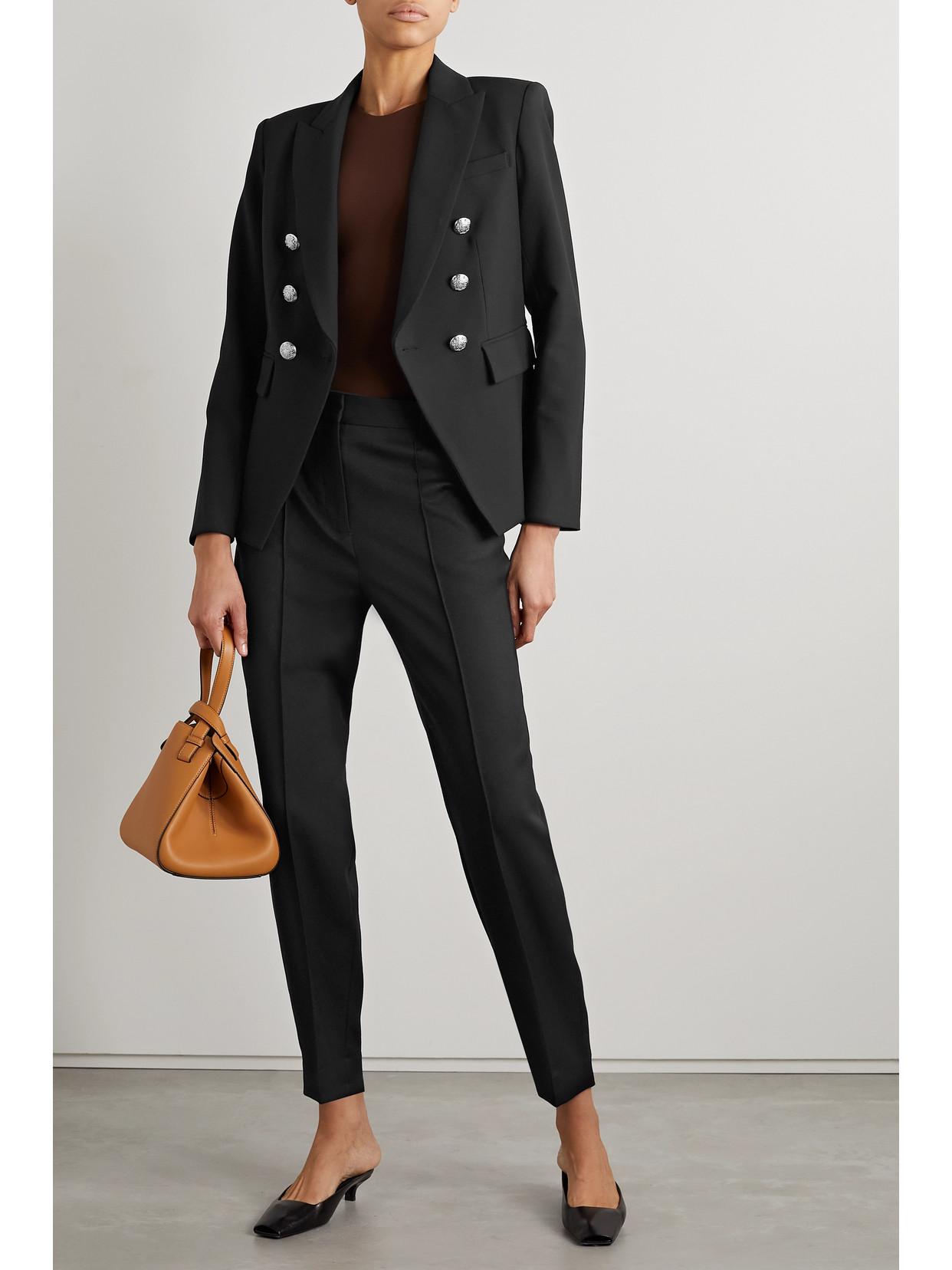 Shop Veronica Beard Miller Dickey Double-breasted Grain De Poudre Blazer In Black