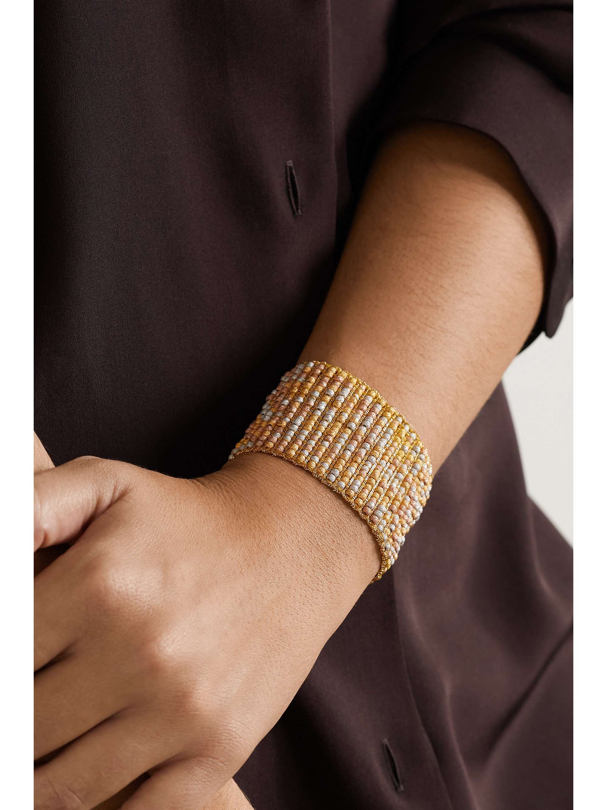 CAROLINA BUCCI 18-karat rose, yellow and white gold and silk bracelet