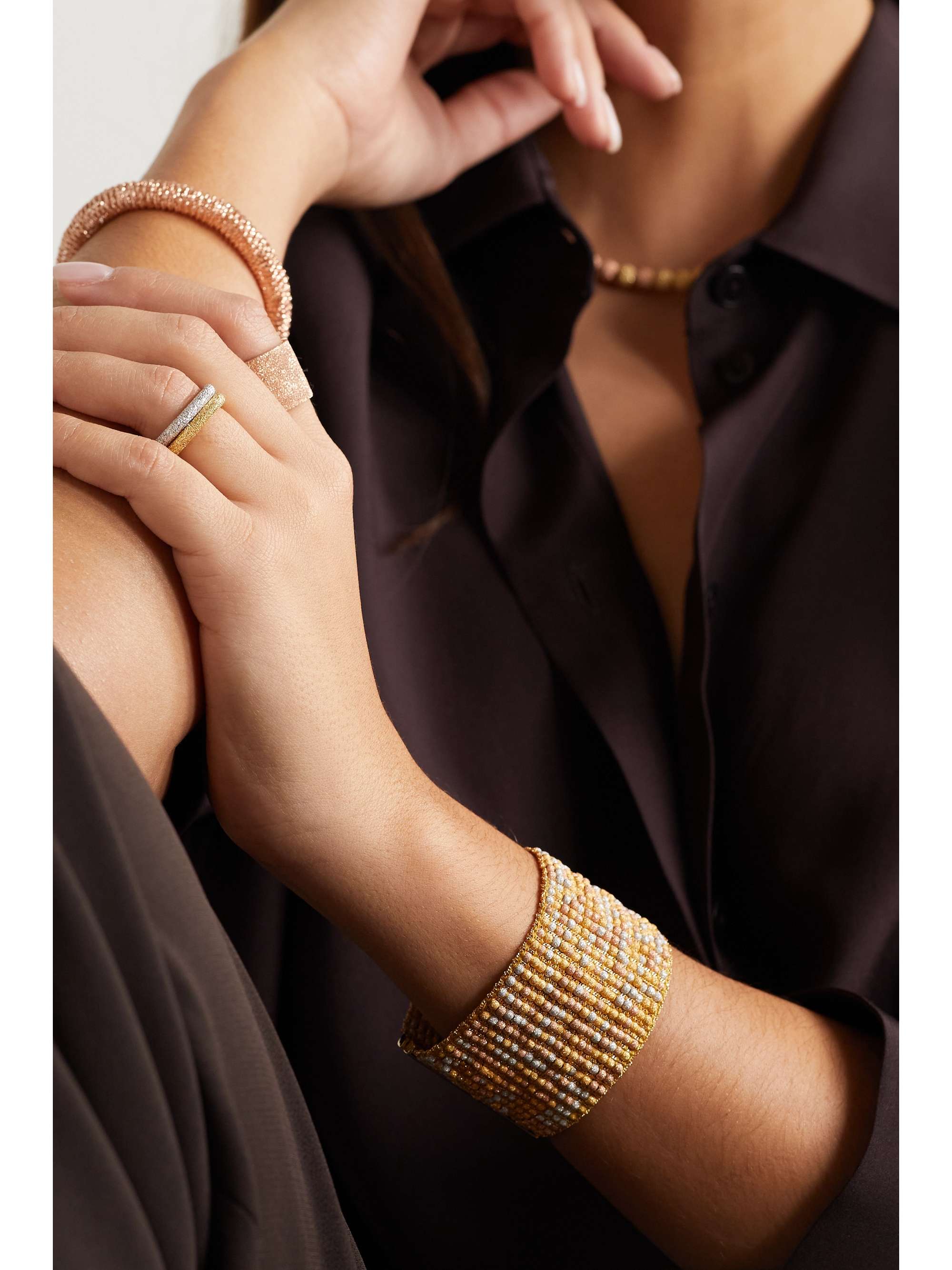 CAROLINA BUCCI 18-karat rose, yellow and white gold and silk bracelet