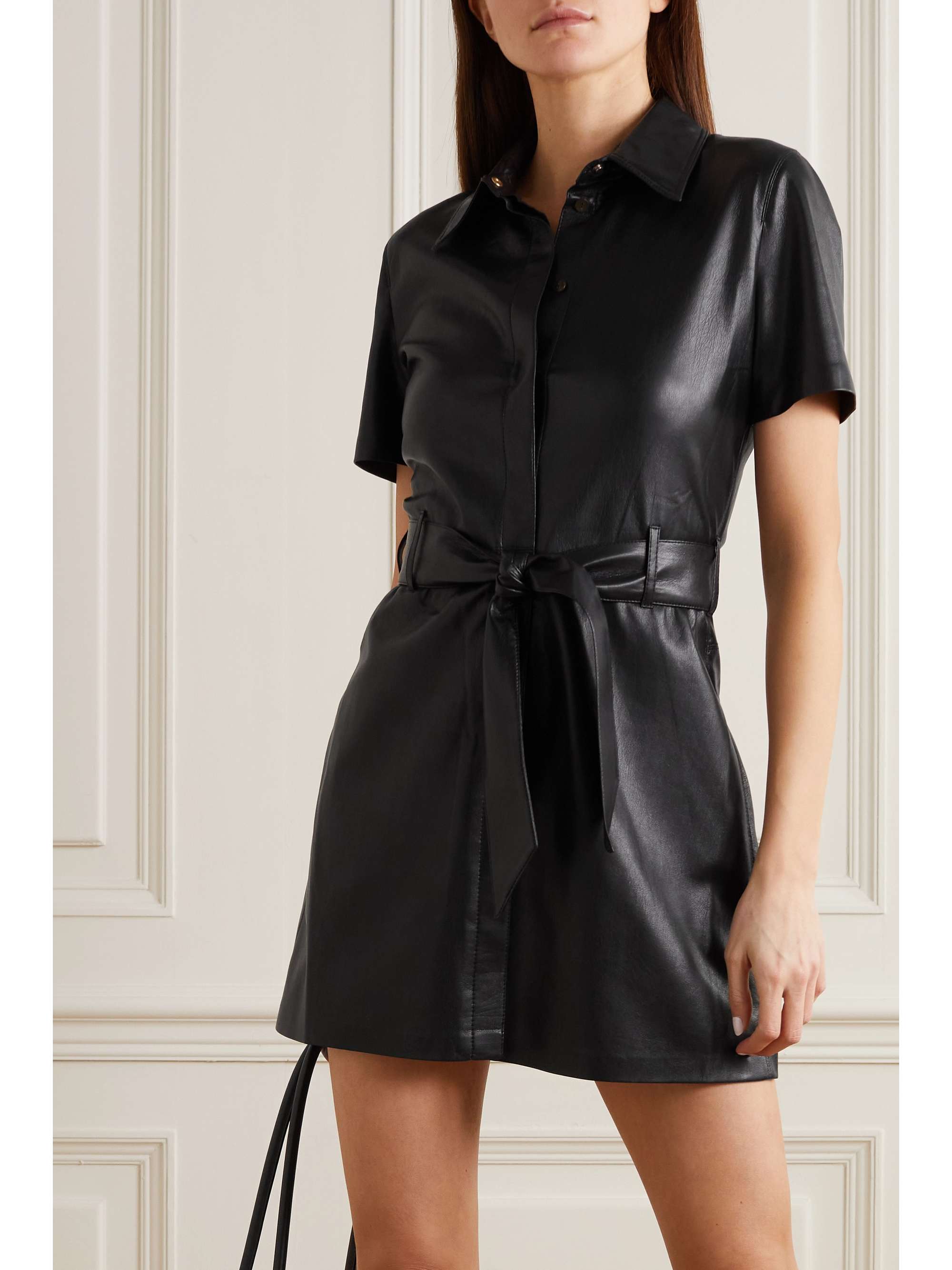 Black Halli belted vegan leather mini 