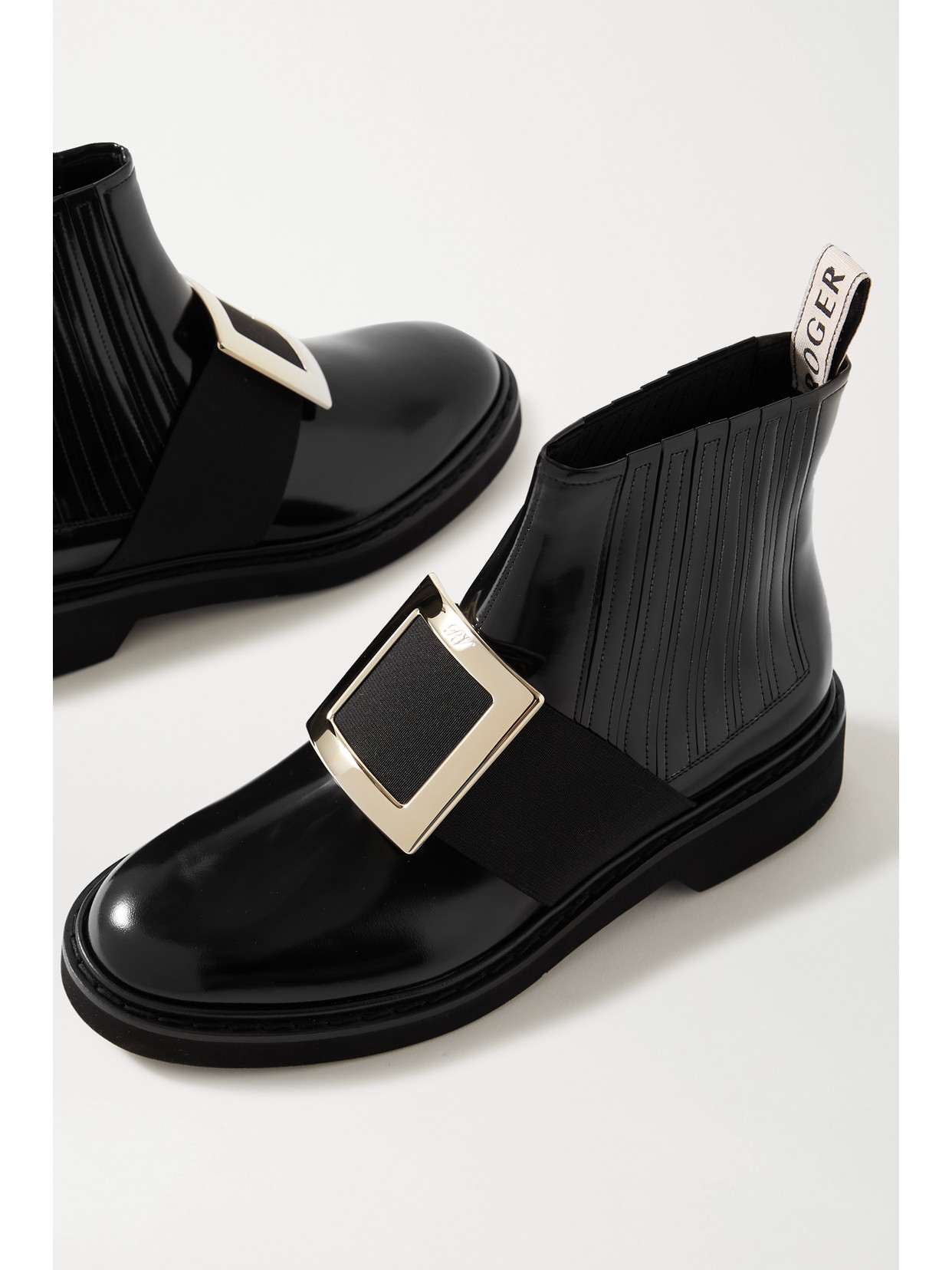 Roger Vivier Black Viv Rangers Patent Leather Boots In Black