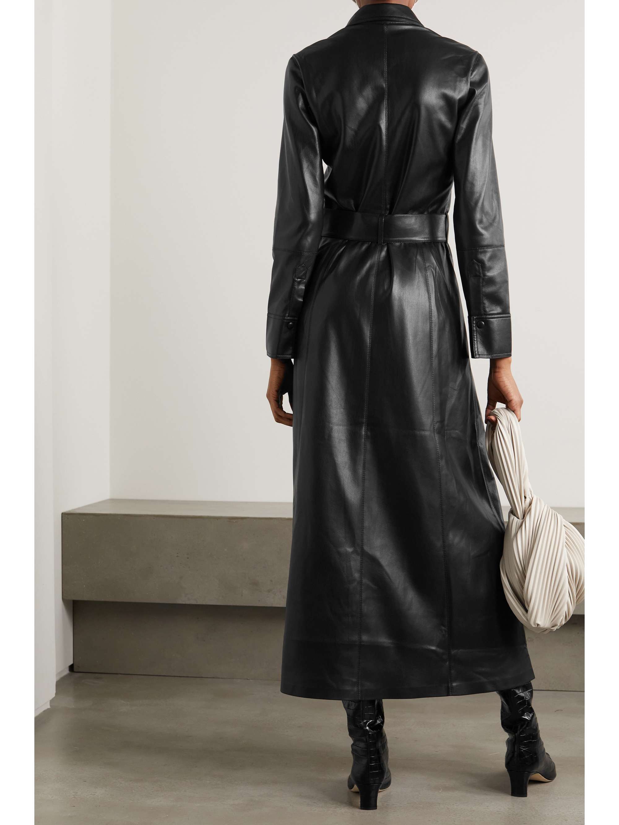 NANUSHKA Asayo belted vegan leather midi shirt dress