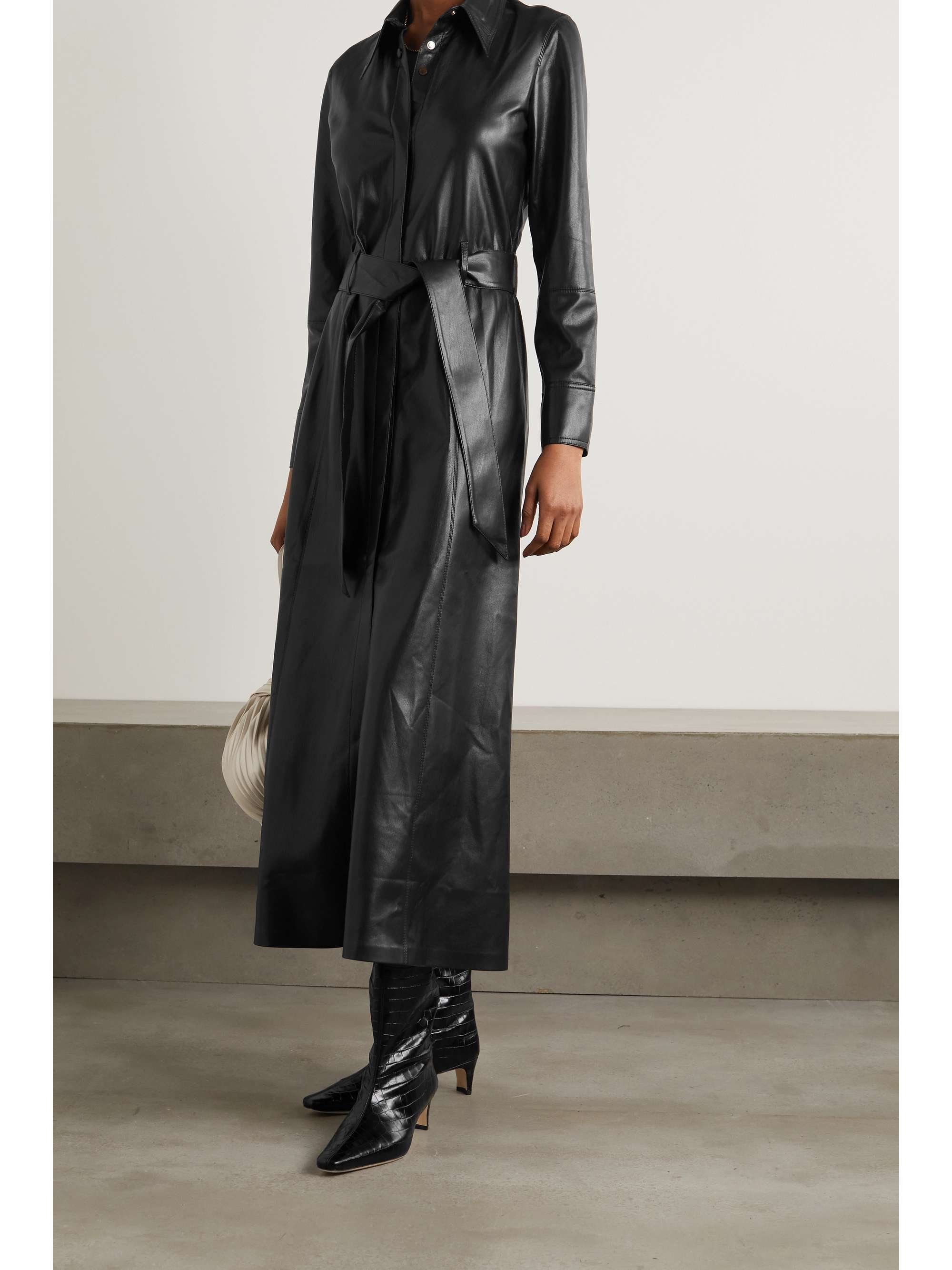 NANUSHKA Asayo belted vegan leather midi shirt dress