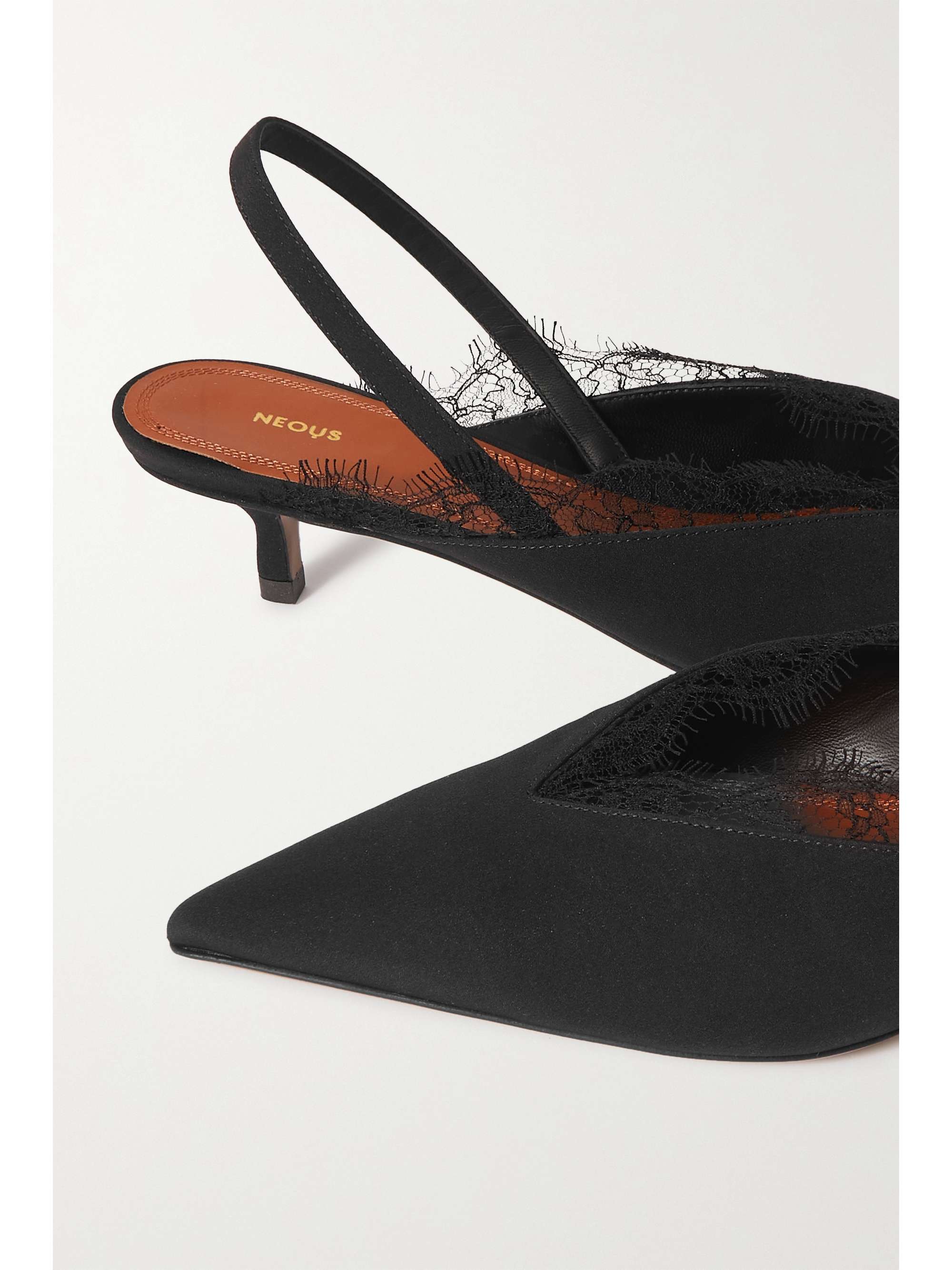 NEOUS Irena lace-trimmed crepe de chine slingback pumps