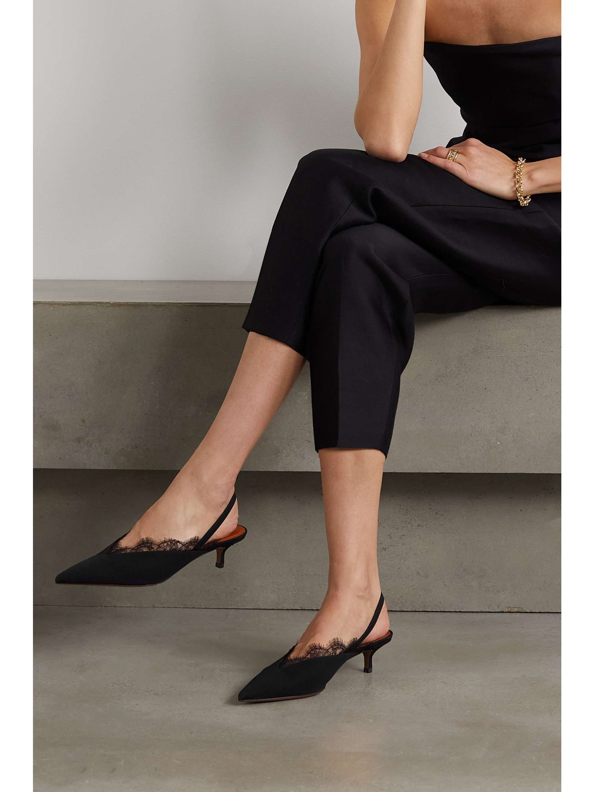 NEOUS Irena lace-trimmed crepe de chine slingback pumps