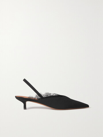 NEOUS Irena lace-trimmed crepe de chine slingback pumps