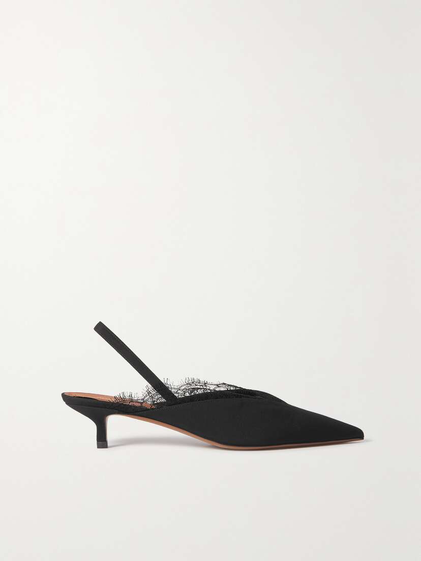 NEOUS Irena Lace-trimmed Crepe De Chine Slingback Pumps