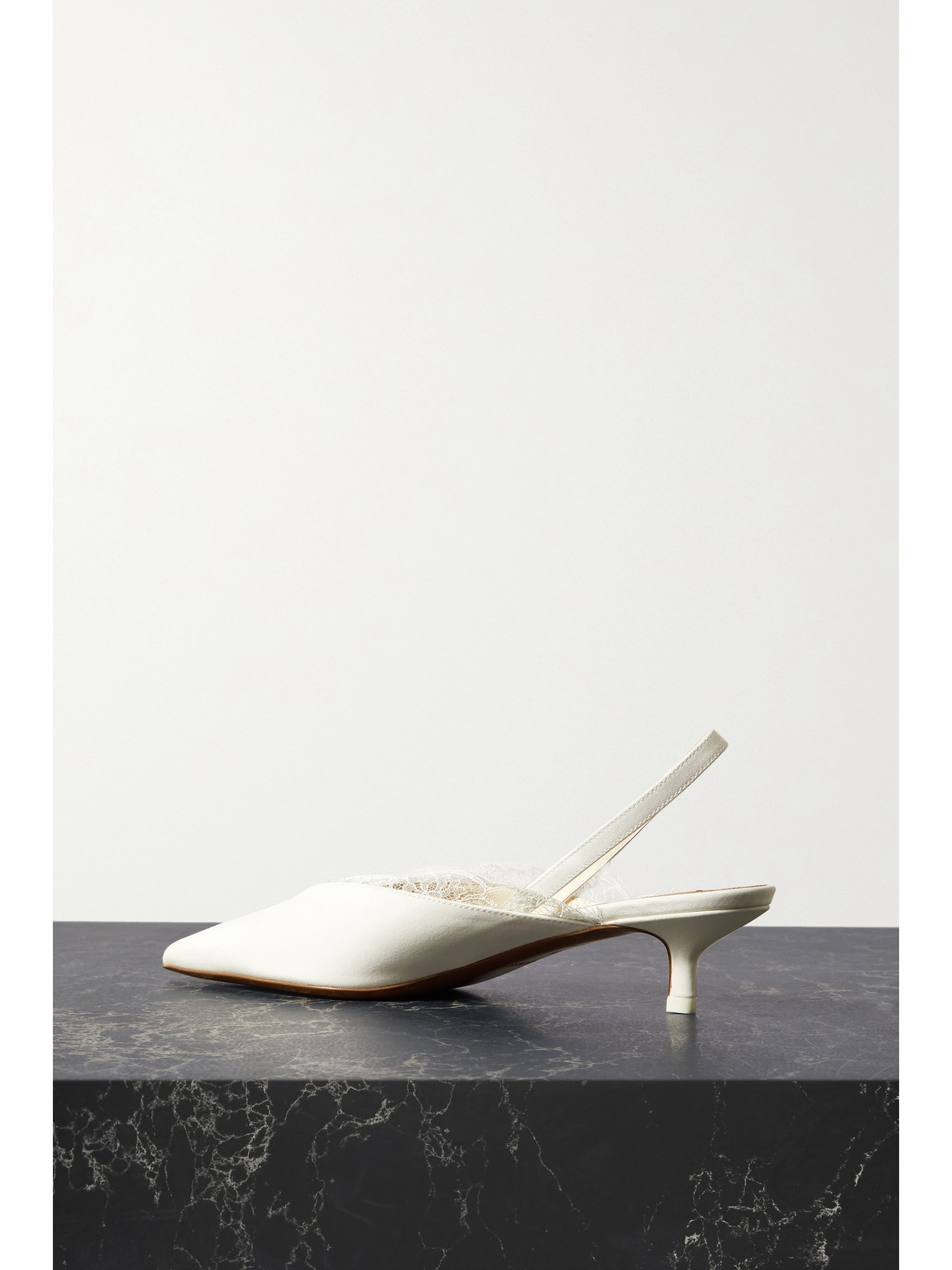 Neous Irena Lace-trimmed Crepe De Chine Slingback Pumps In White