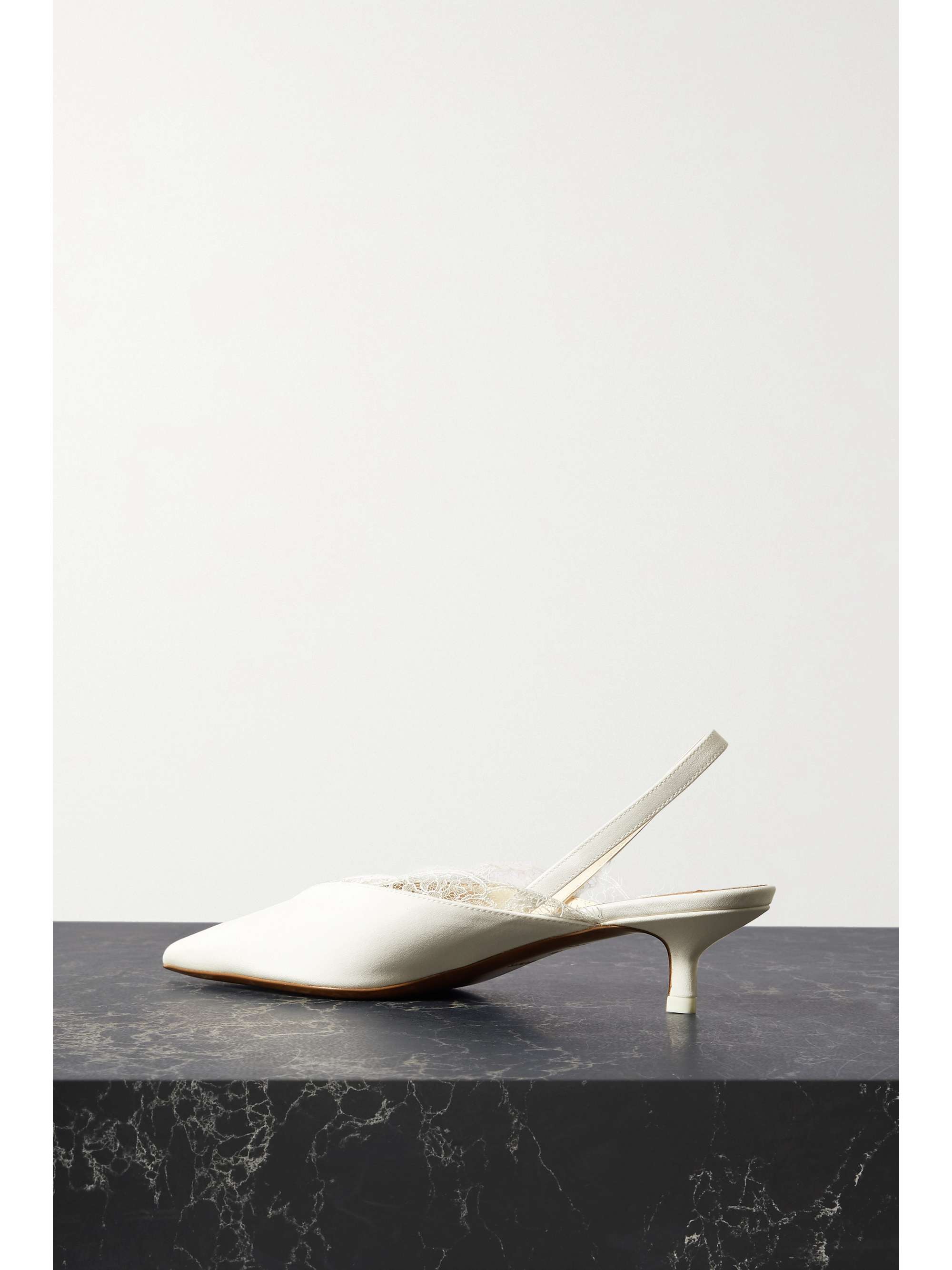NEOUS Irena lace-trimmed crepe de chine slingback pumps
