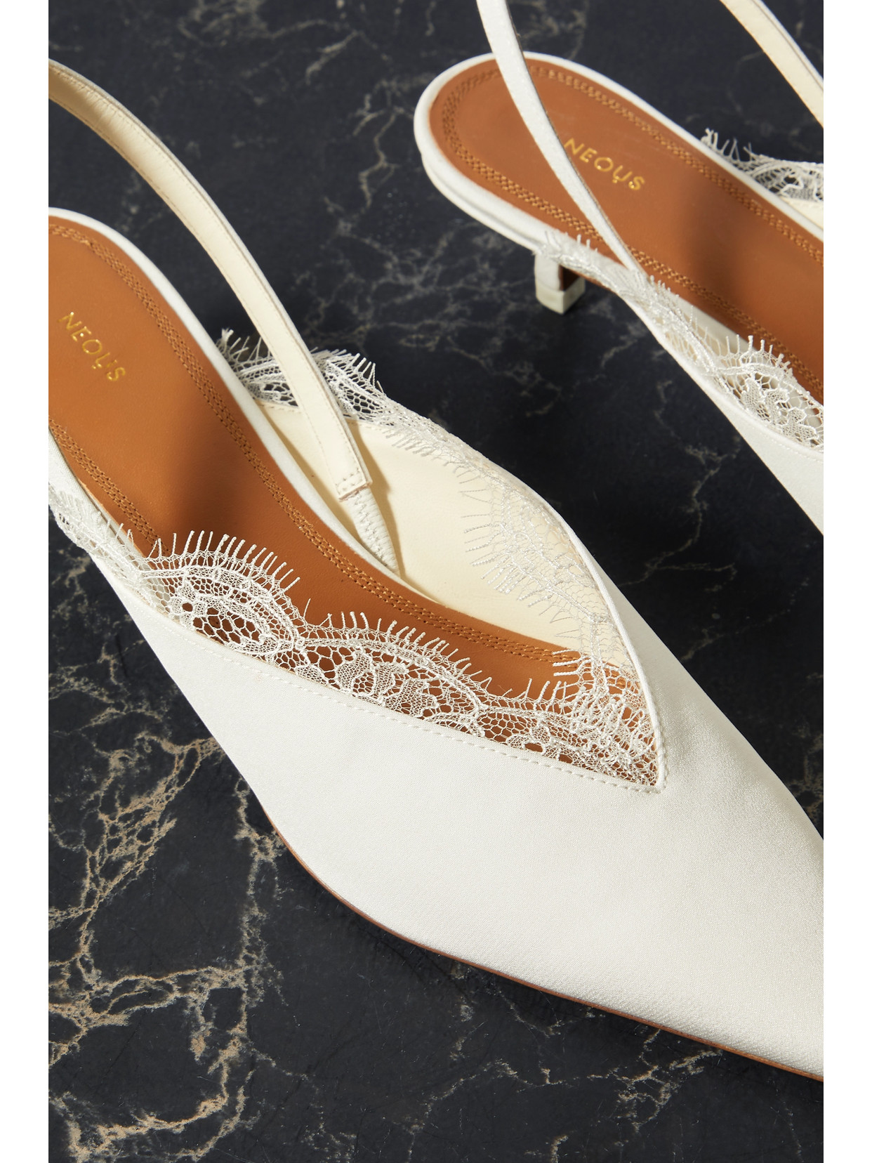 Neous Irena Lace-trimmed Crepe De Chine Slingback Pumps In White