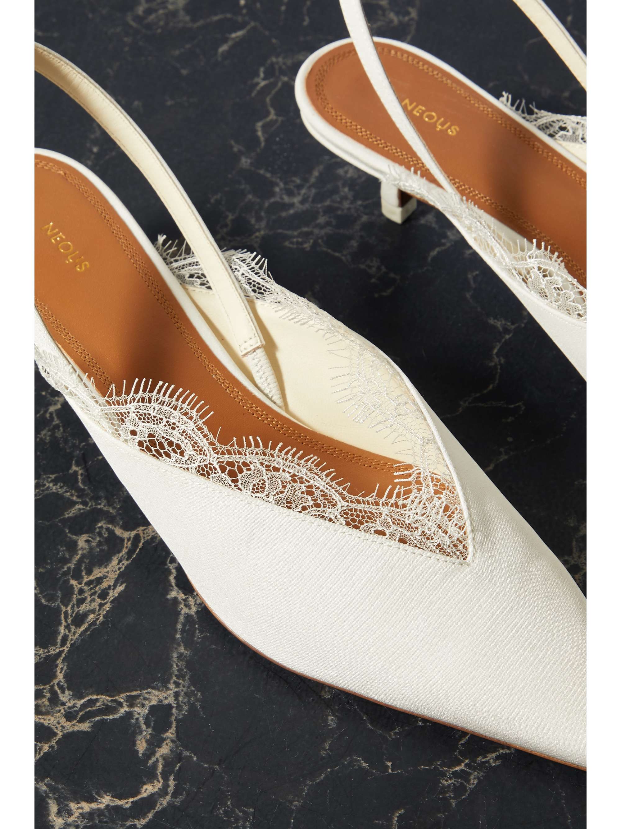 NEOUS Irena lace-trimmed crepe de chine slingback pumps