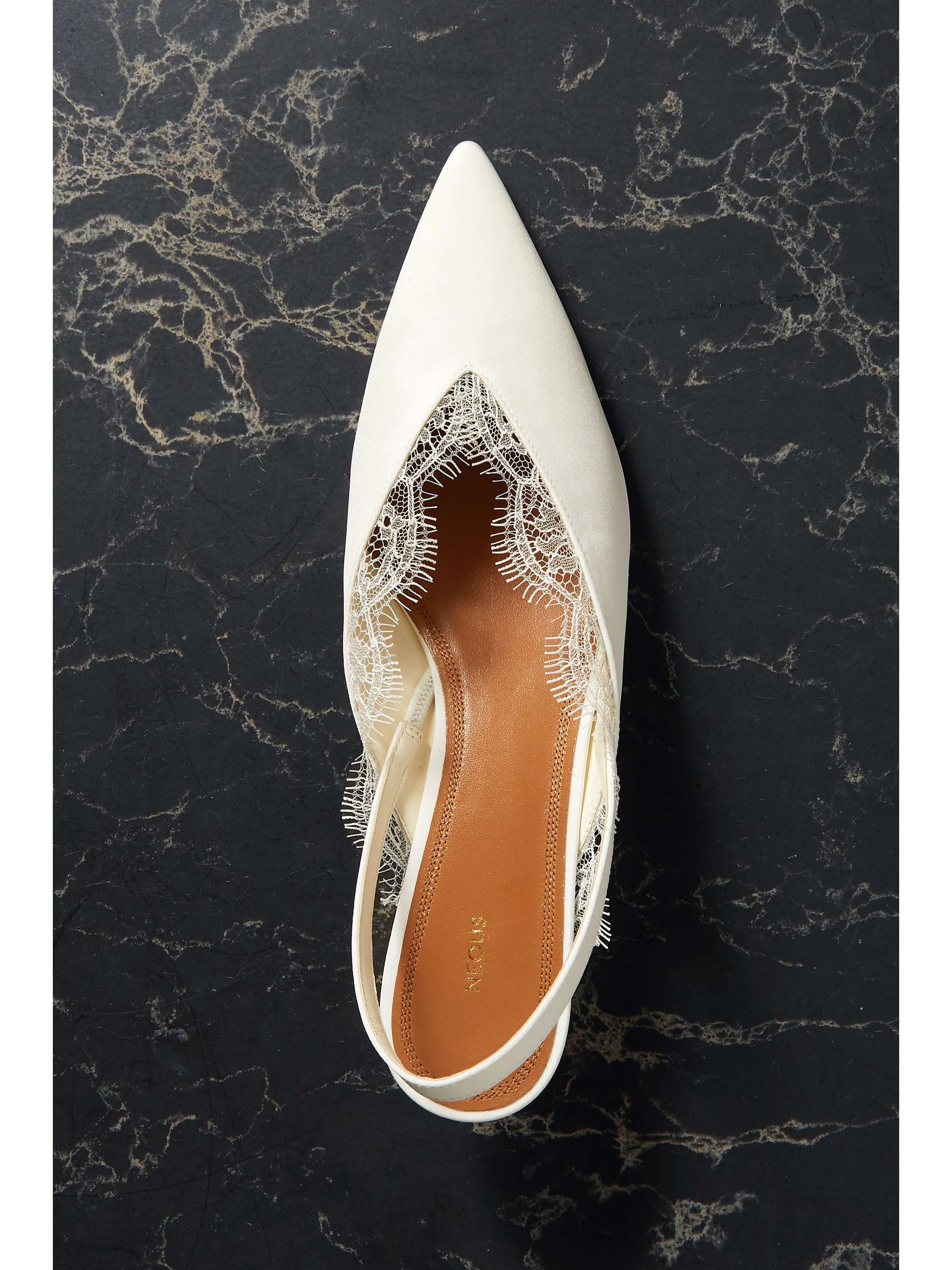 NEOUS Irena lace-trimmed crepe de chine slingback pumps