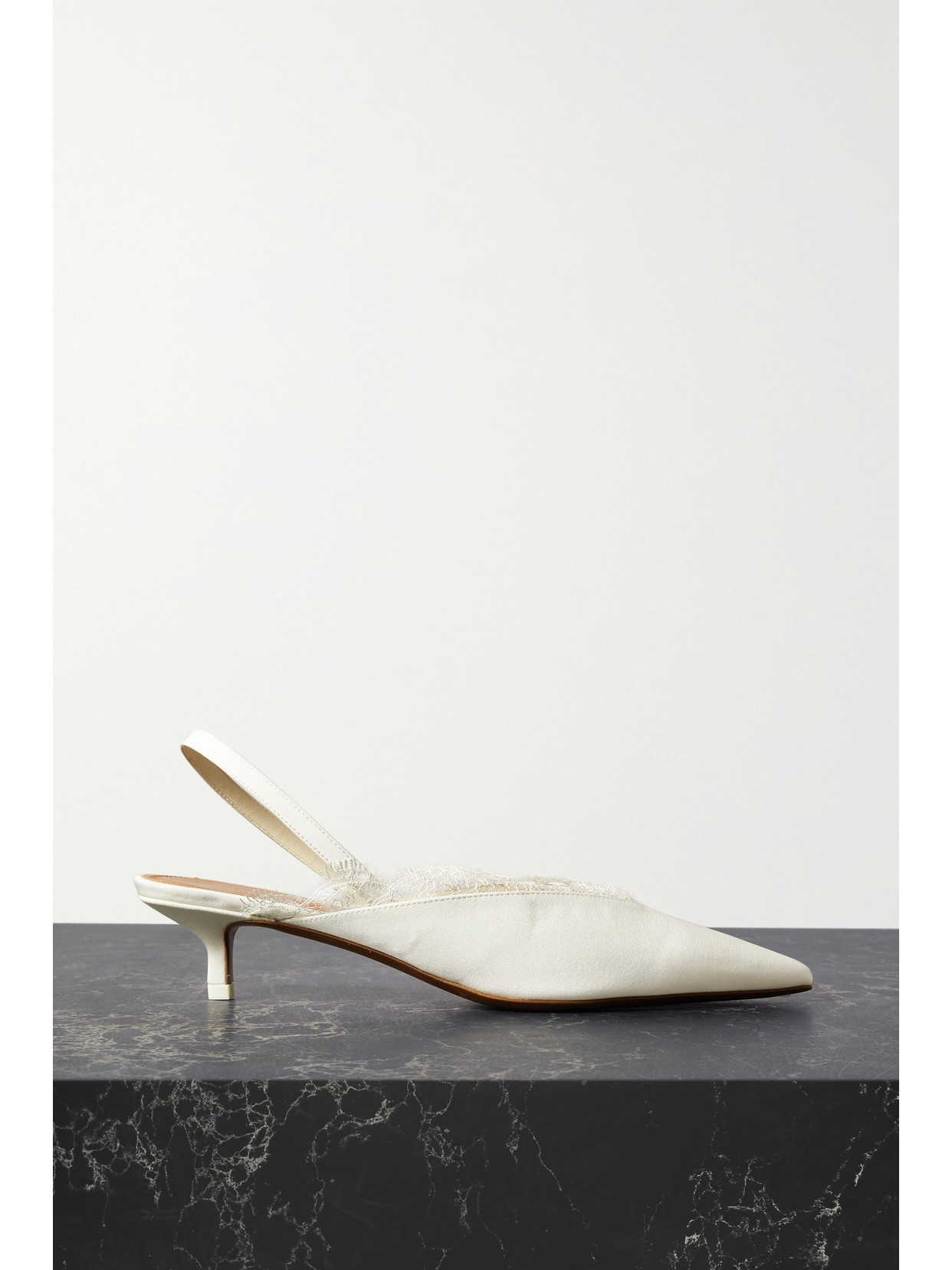 Neous Irena Lace-trimmed Crepe De Chine Slingback Pumps In White