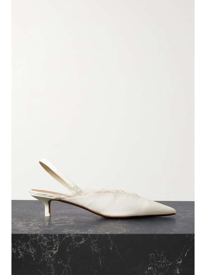 NEOUS Irena Lace-trimmed Crepe De Chine Slingback Pumps
