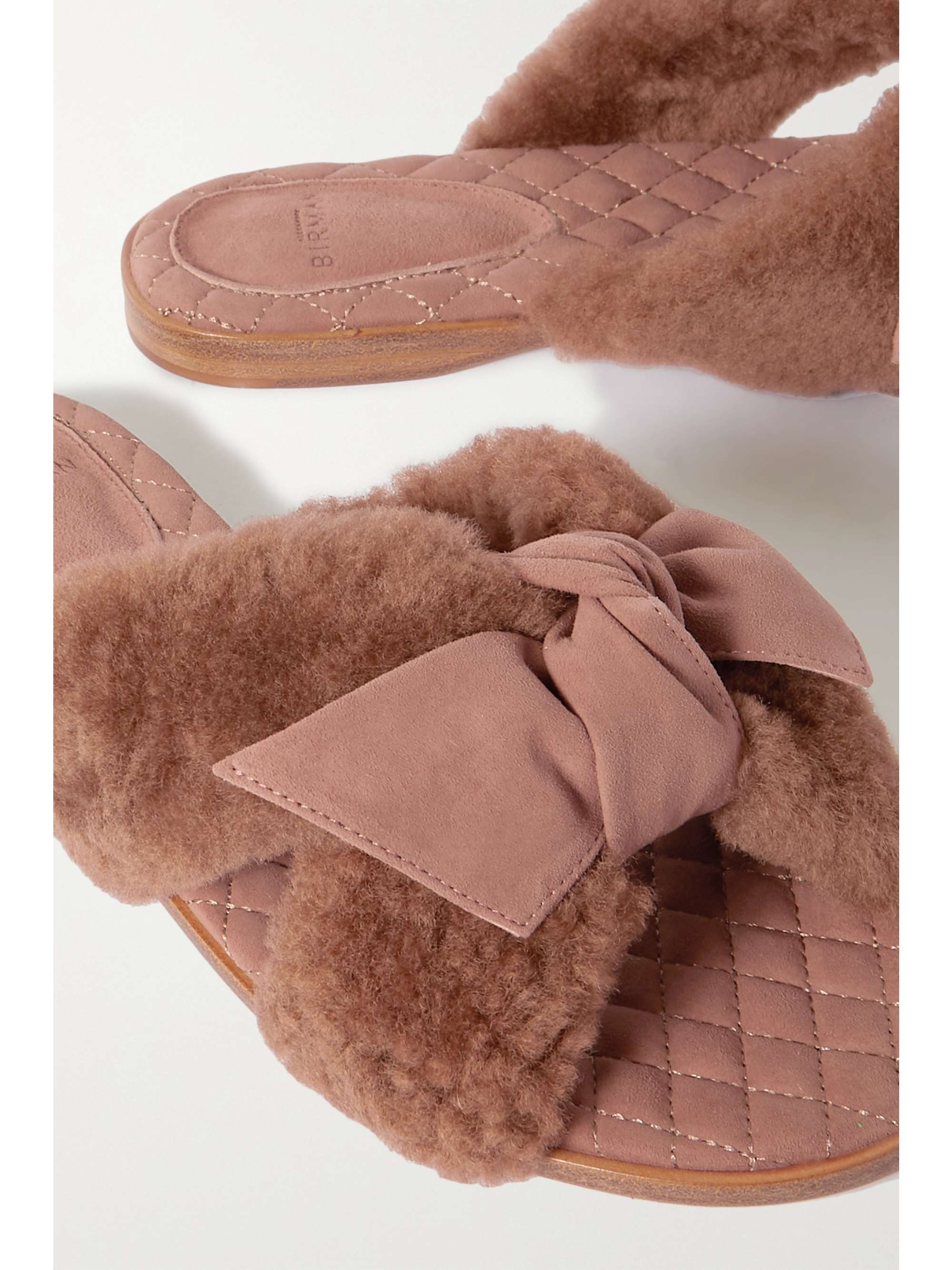 ALEXANDRE BIRMAN Maxi Clarita bow-embellished suede-trimmed shearling slides