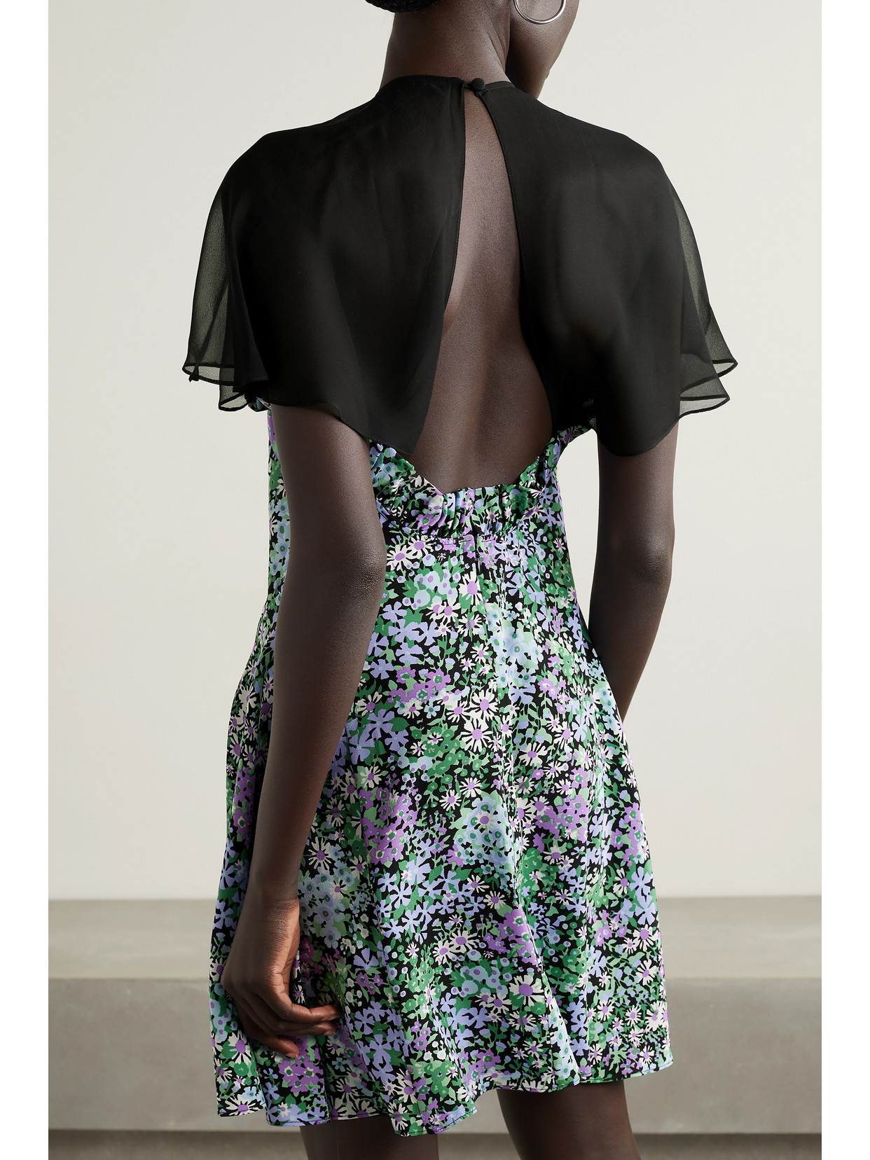 Les Rêveries Floral-print Silk Crepe De Chine And Chiffon Mini Dress In Blue