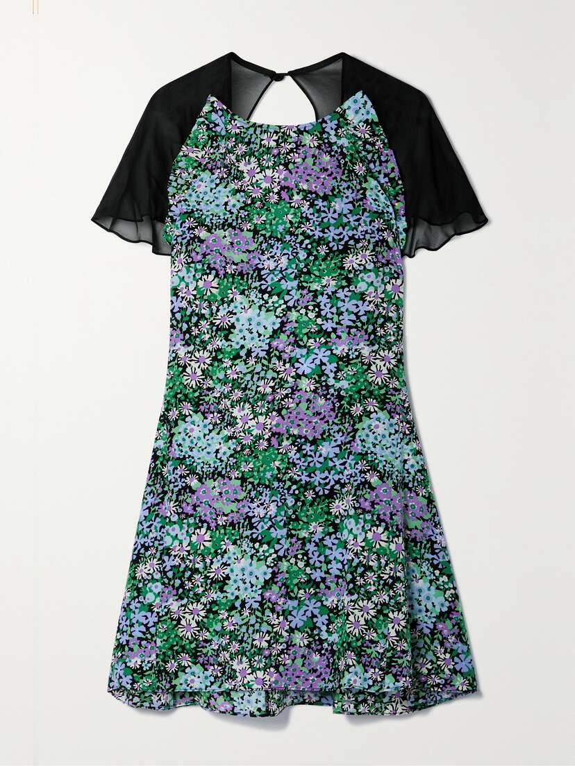LES RÊVERIES Floral-print Silk Crepe De Chine And Chiffon Mini Dress