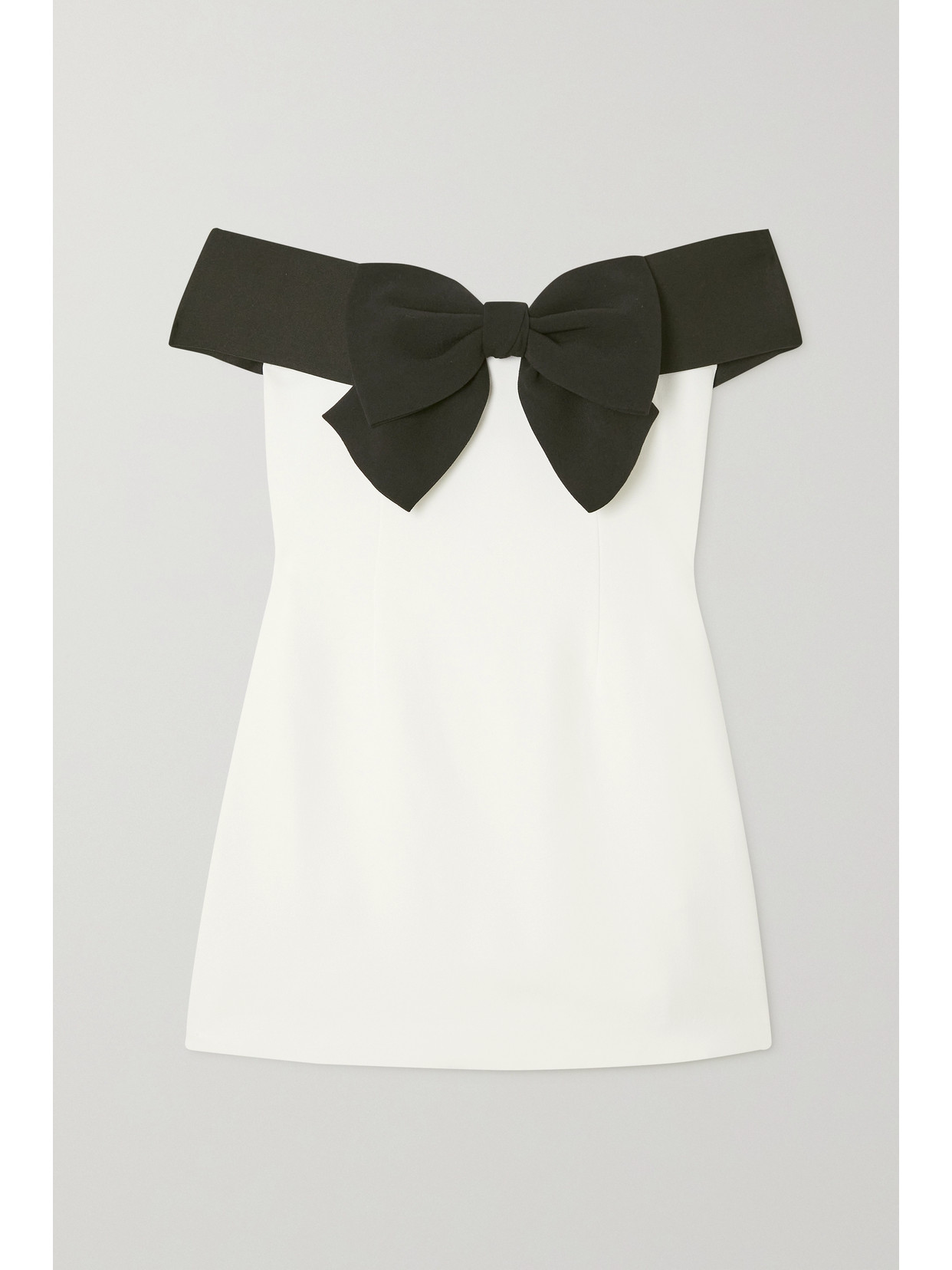 SELF-PORTRAIT OFF-THE-SHOULDER BOW-DETAILED CREPE MINI DRESS