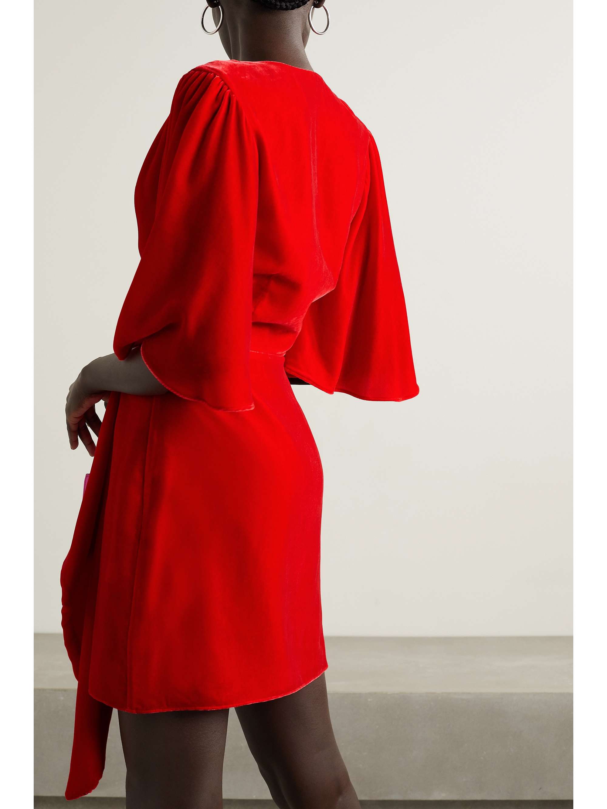 LES RÊVERIES Draped velvet mini wrap dress