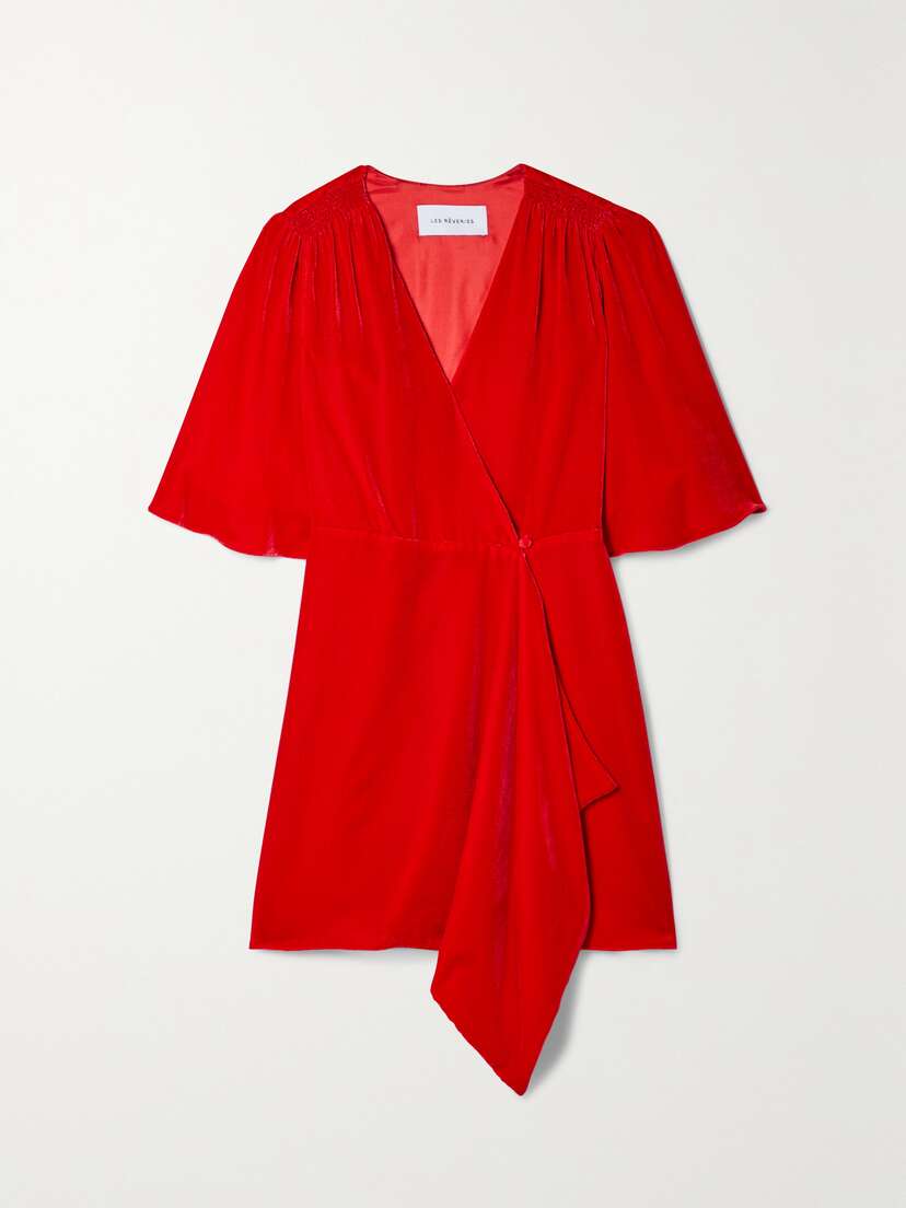 LES RÊVERIES Draped Velvet Mini Wrap Dress