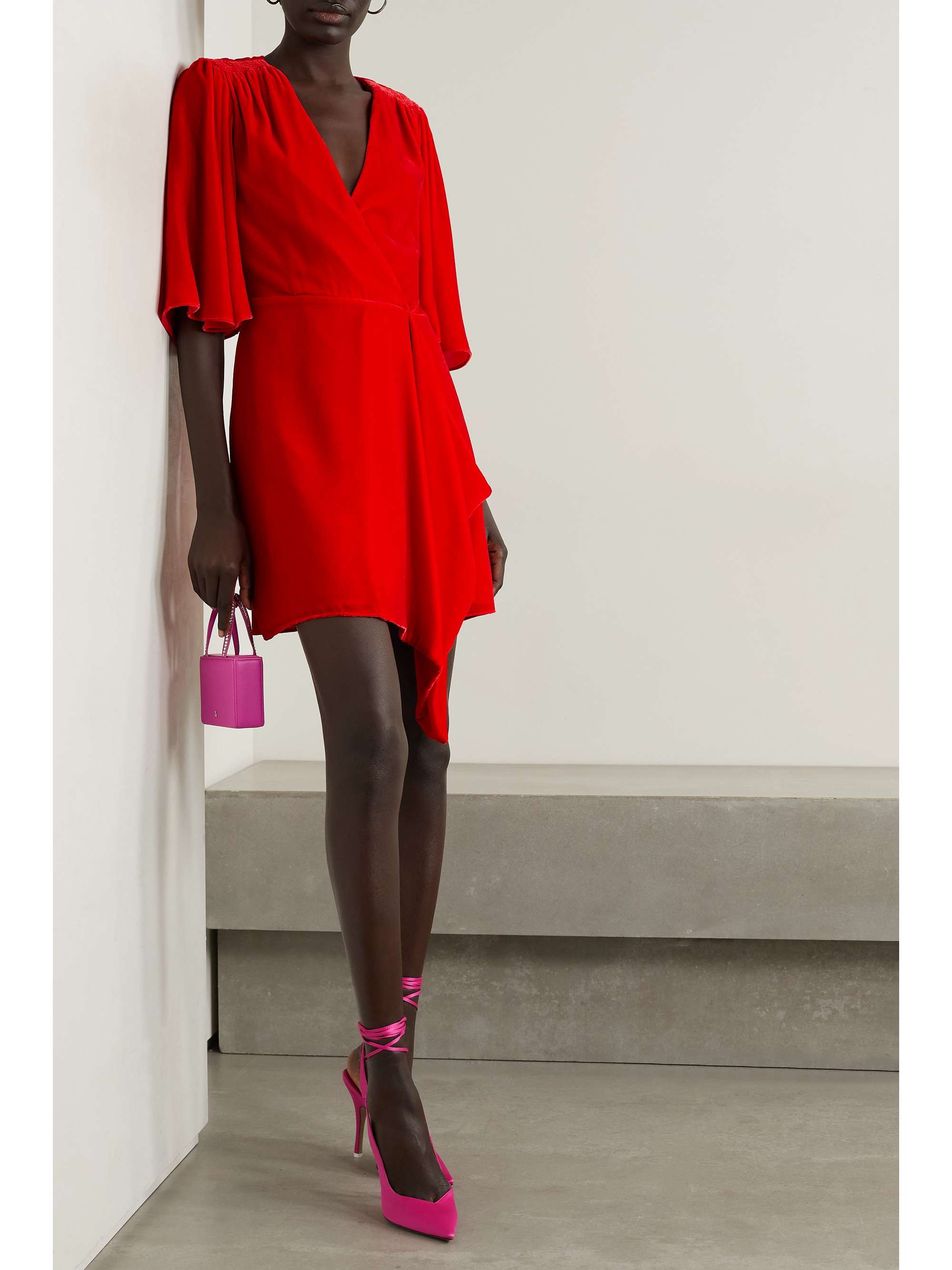 LES RÊVERIES Draped velvet mini wrap dress