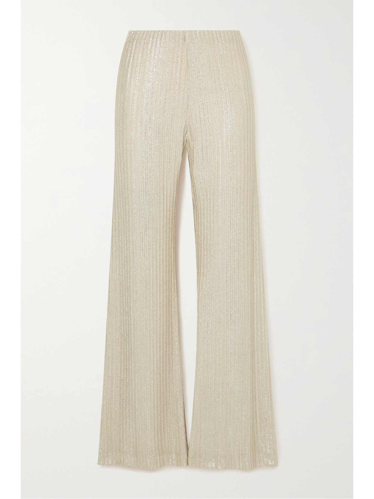 Aaizél + Net Sustain Metallic Ribbed-knit Wide-leg Pants In Gold