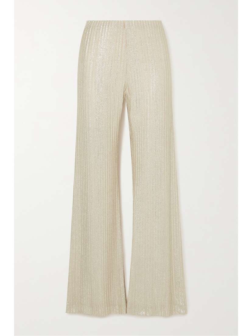 AAIZÉL + Net Sustain Metallic Ribbed-knit Wide-leg Pants - UK 14