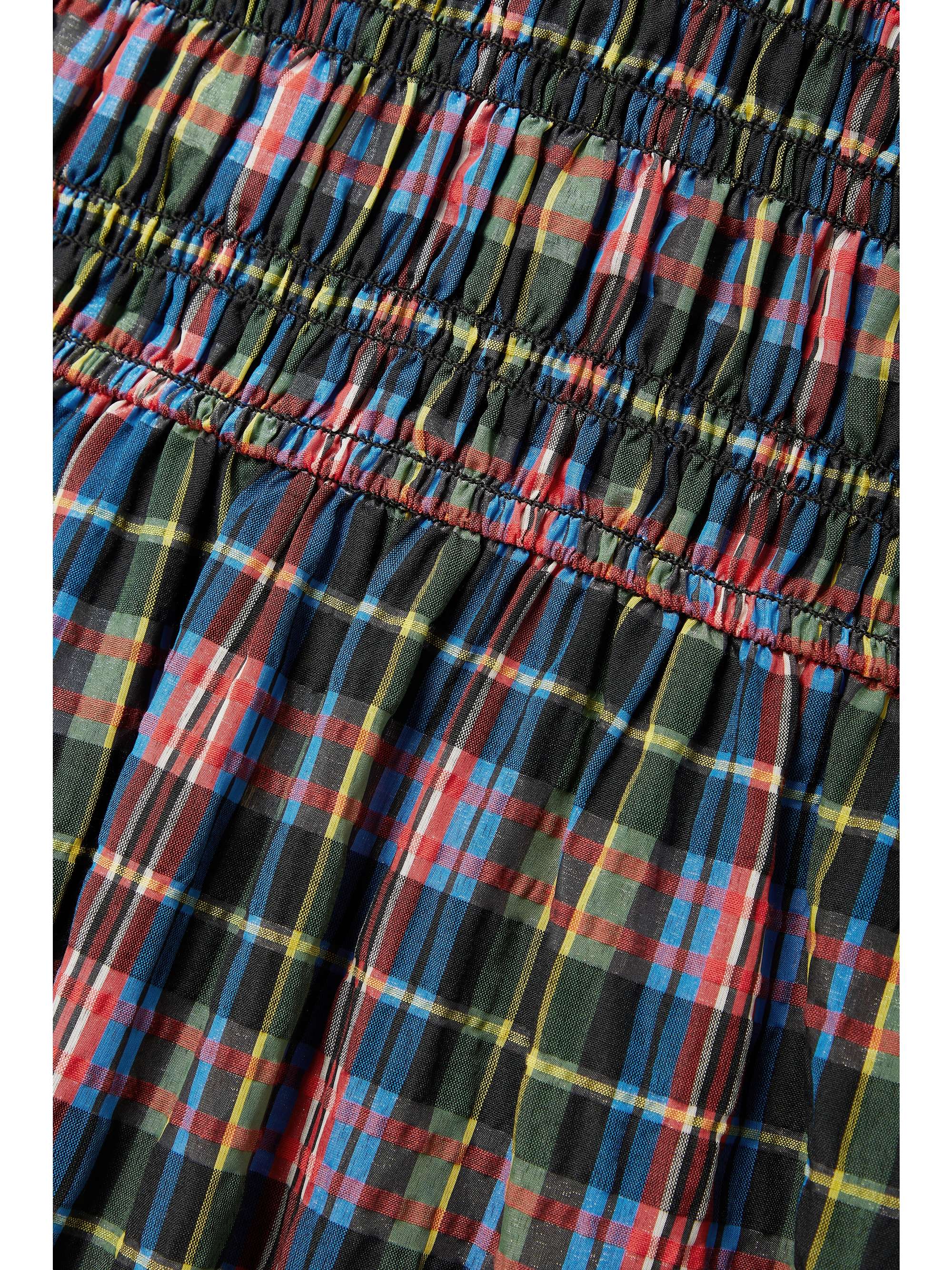 GANNI Shirred checked organic cotton-blend seersucker midi dress