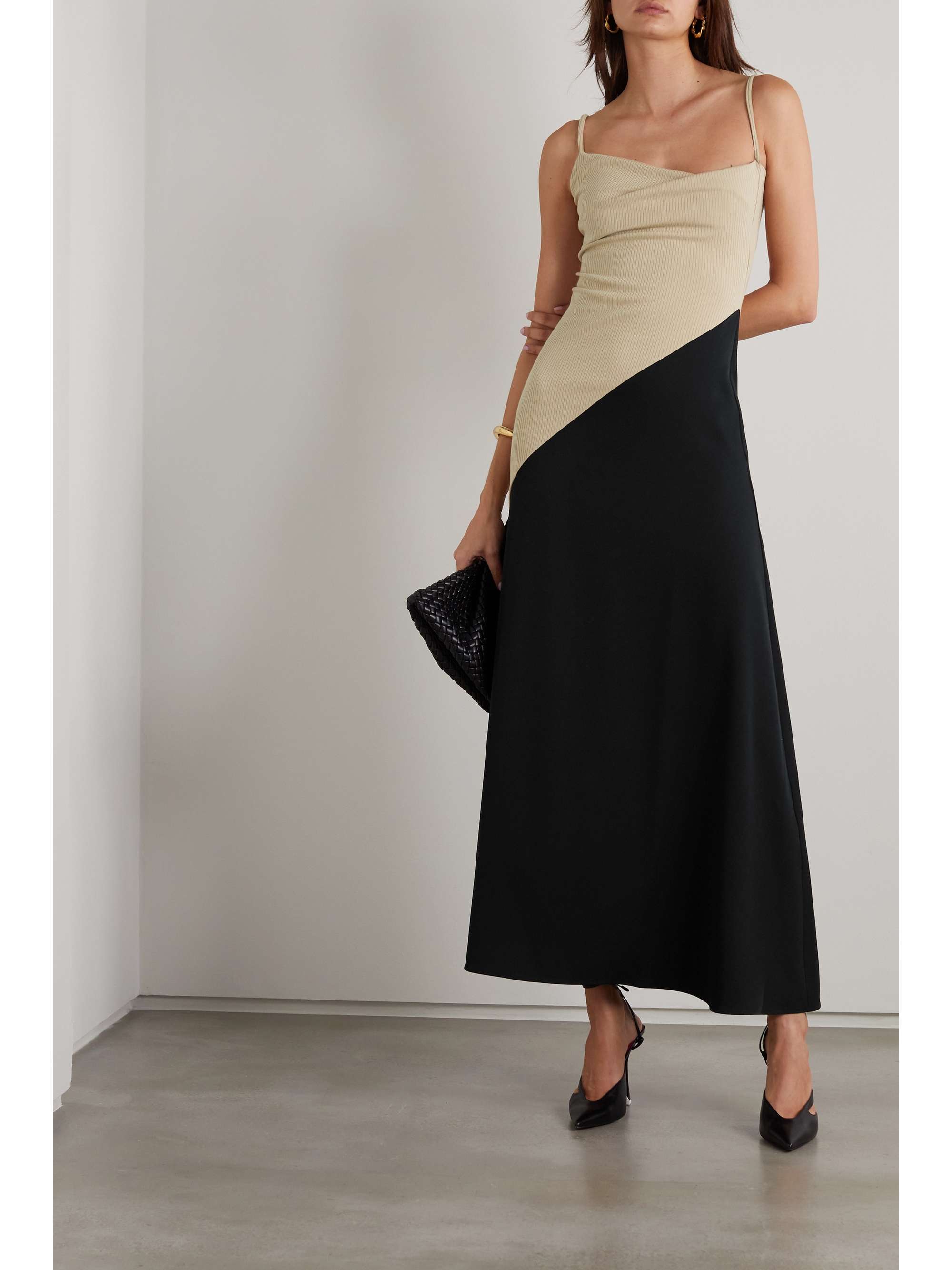 Beige and Black Dress