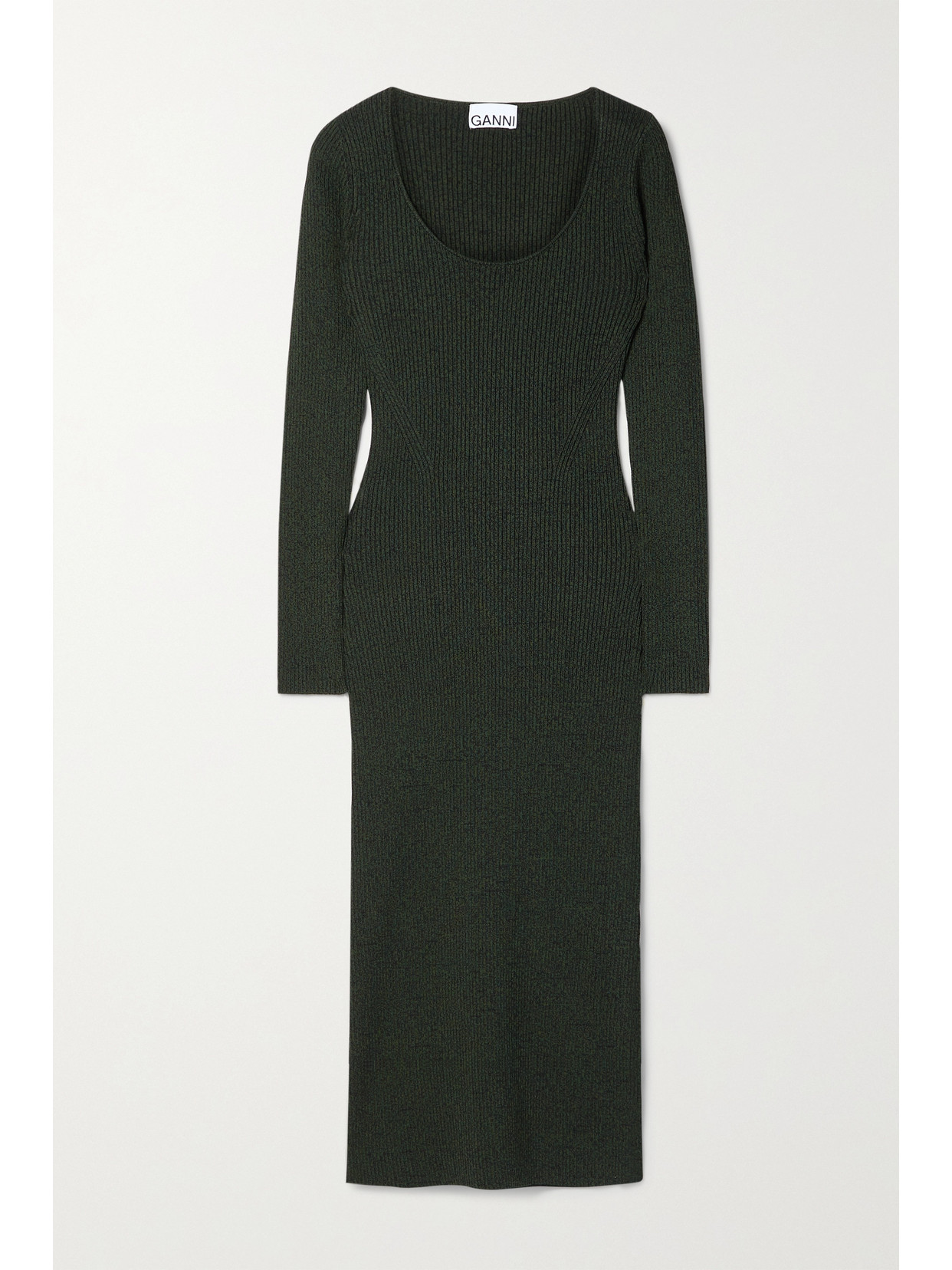 Customer Favorite GANNI Ribbed Stretchknit Midi Dress Green
