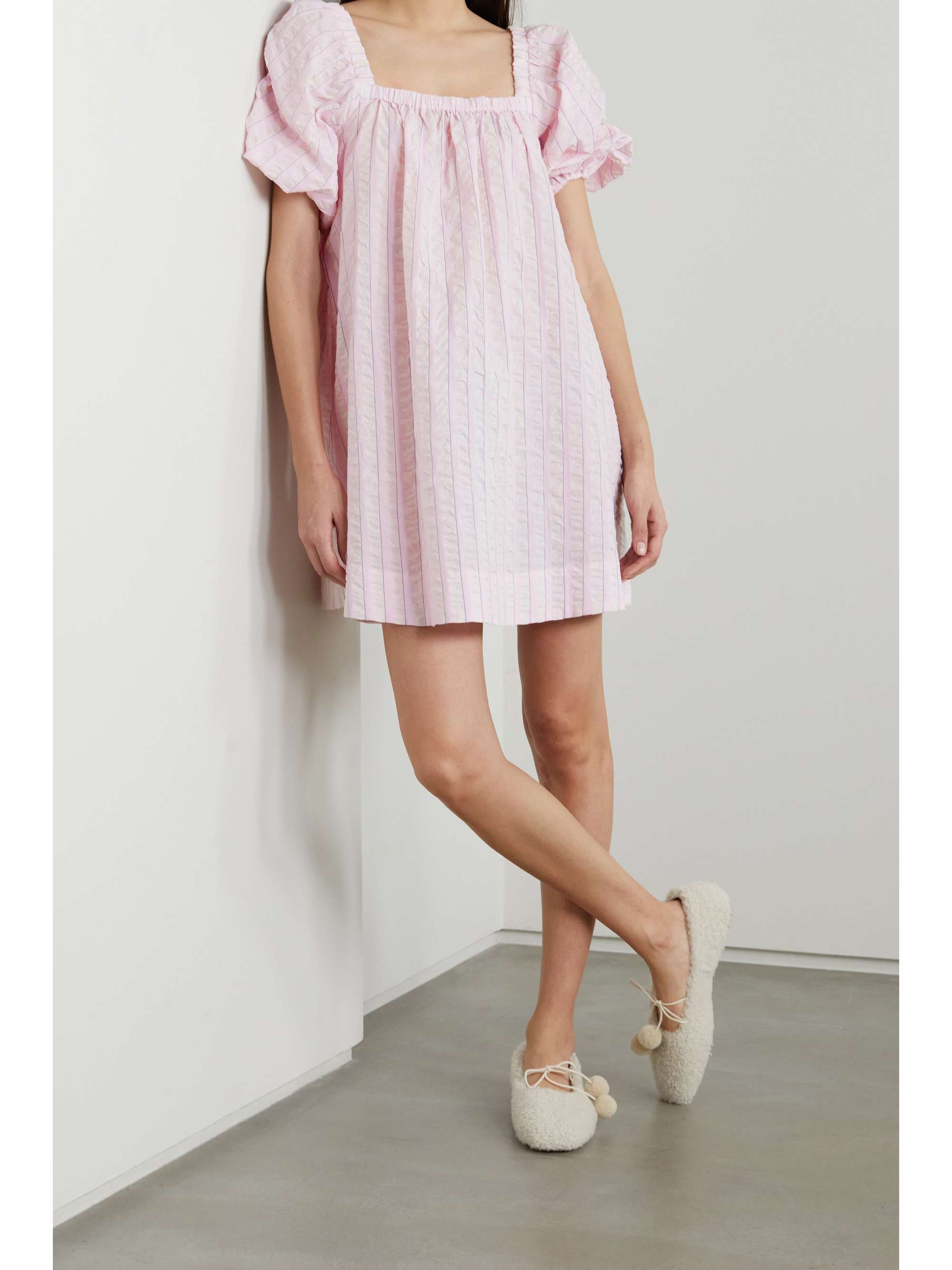Pink Striped organic cotton-seersucker 