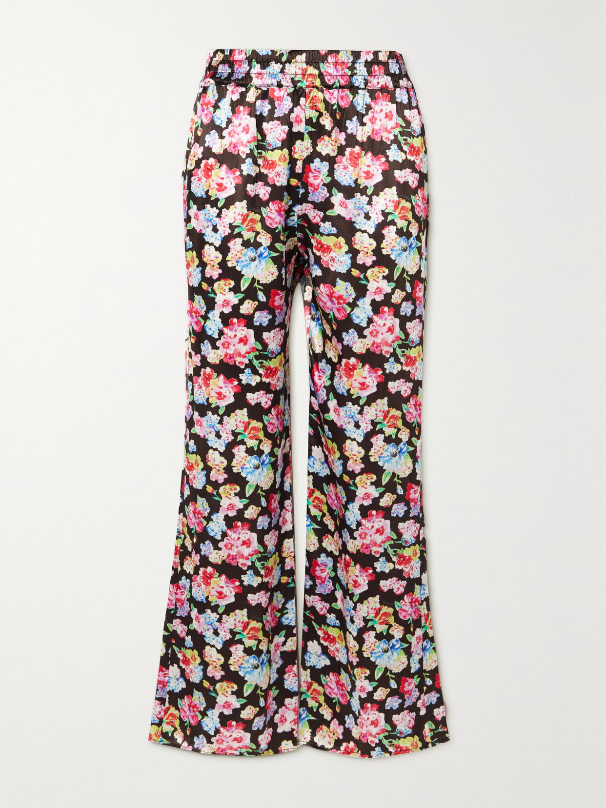 Ganni Floral-print Satin Pajama Pants In Brown