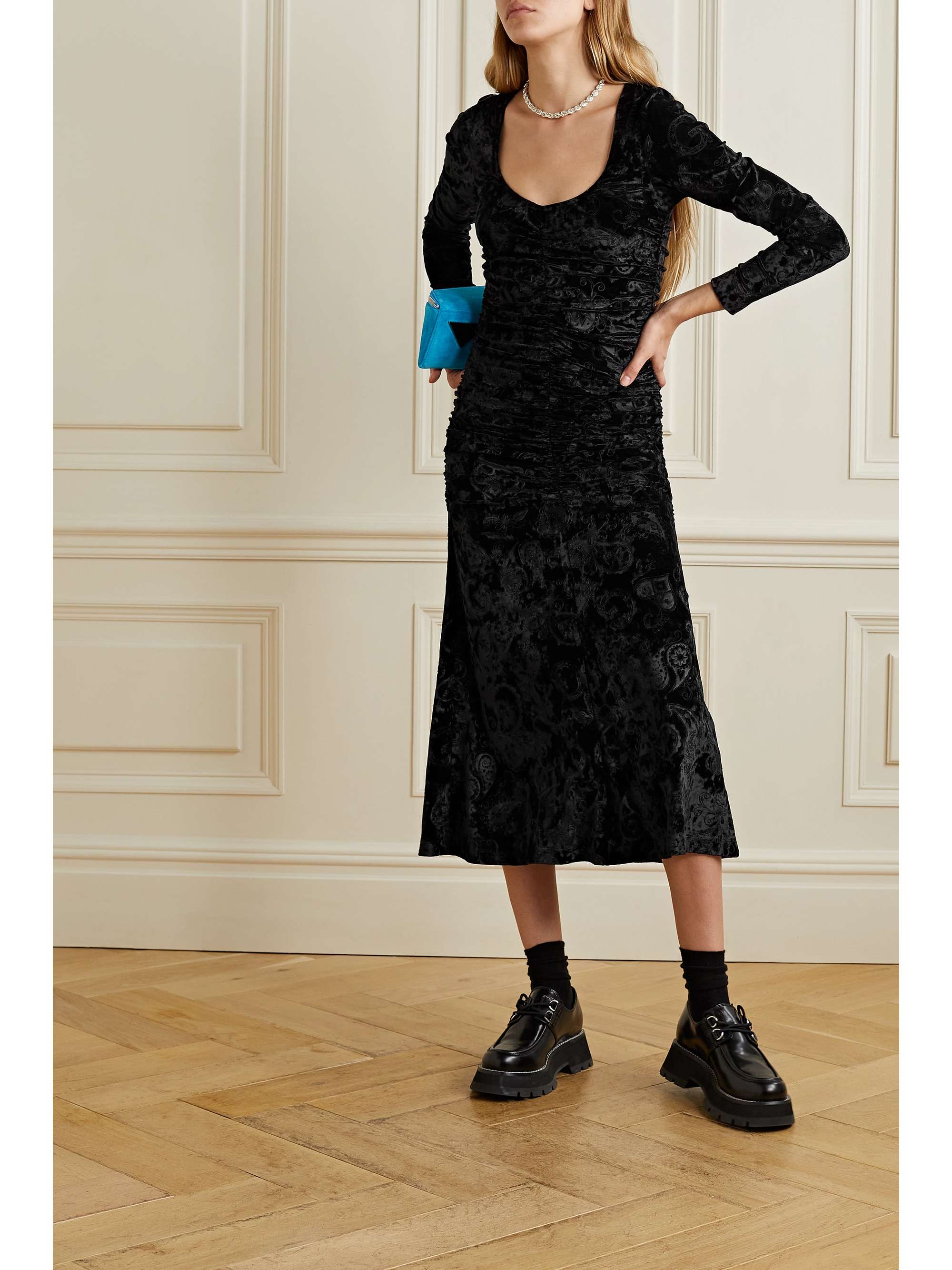 velvet midi dress | GANNI | NET-A-PORTER