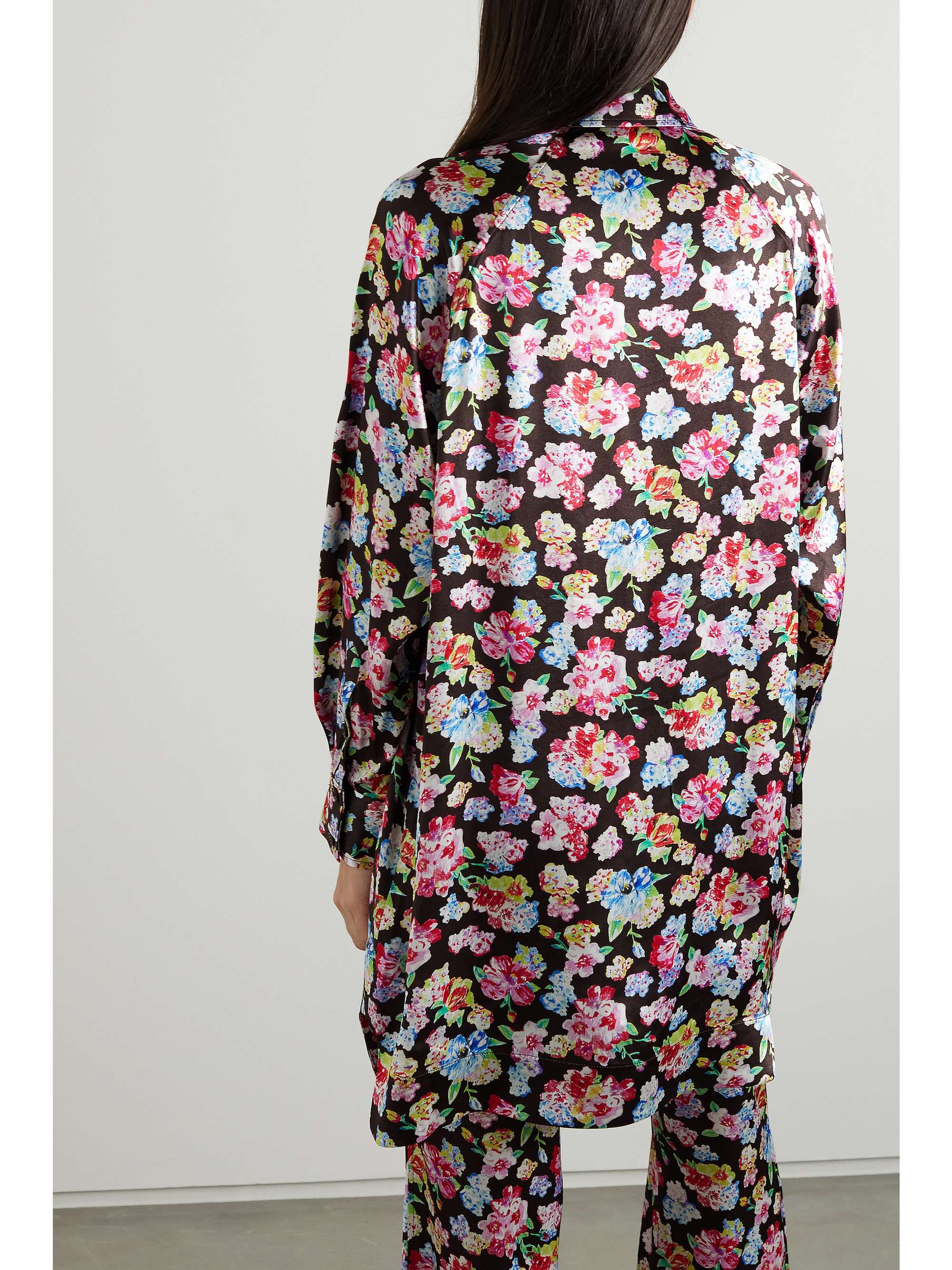 GANNI Floral-print satin pajama shirt