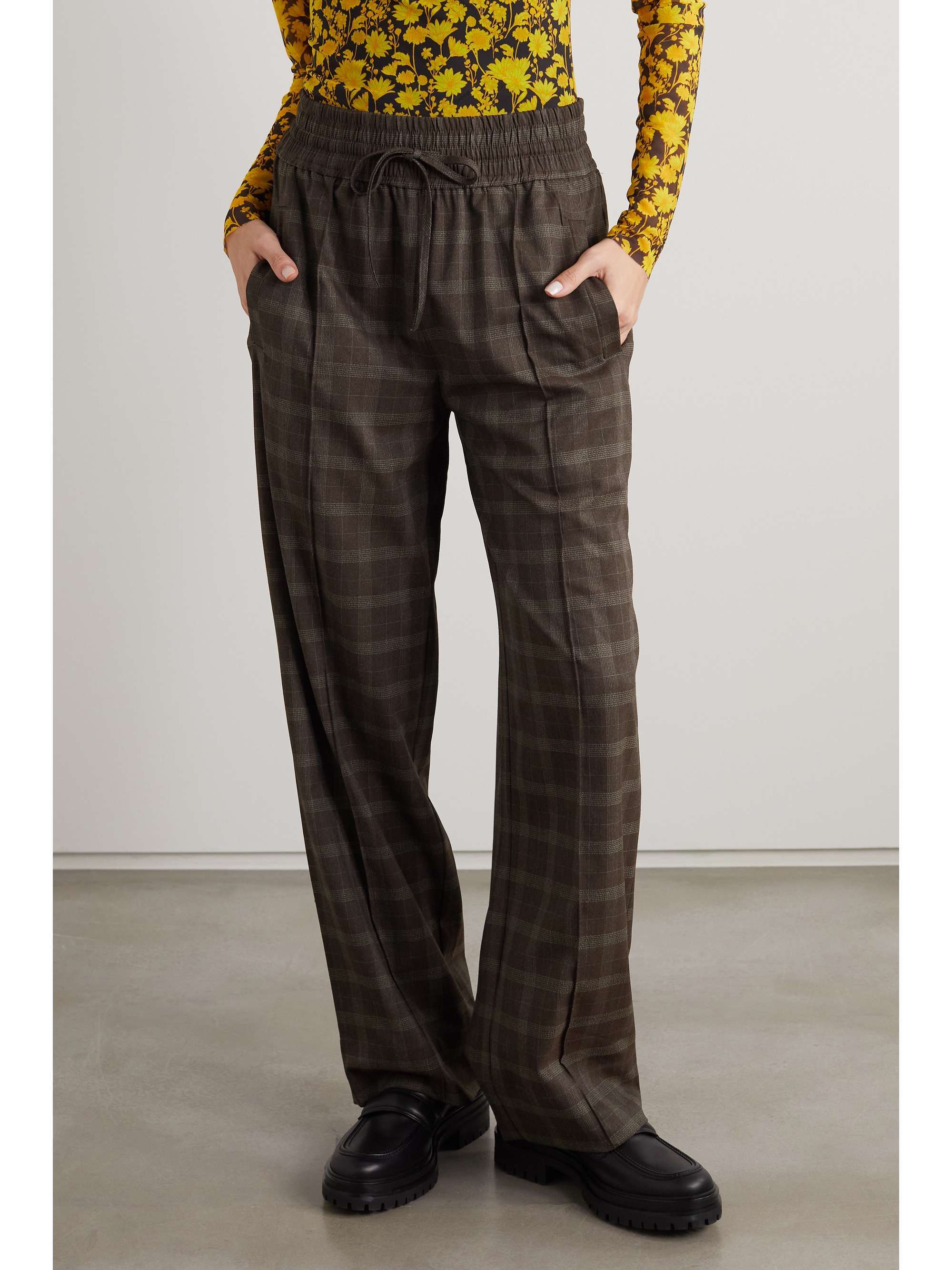 Brown Checked woven wide-leg pants 